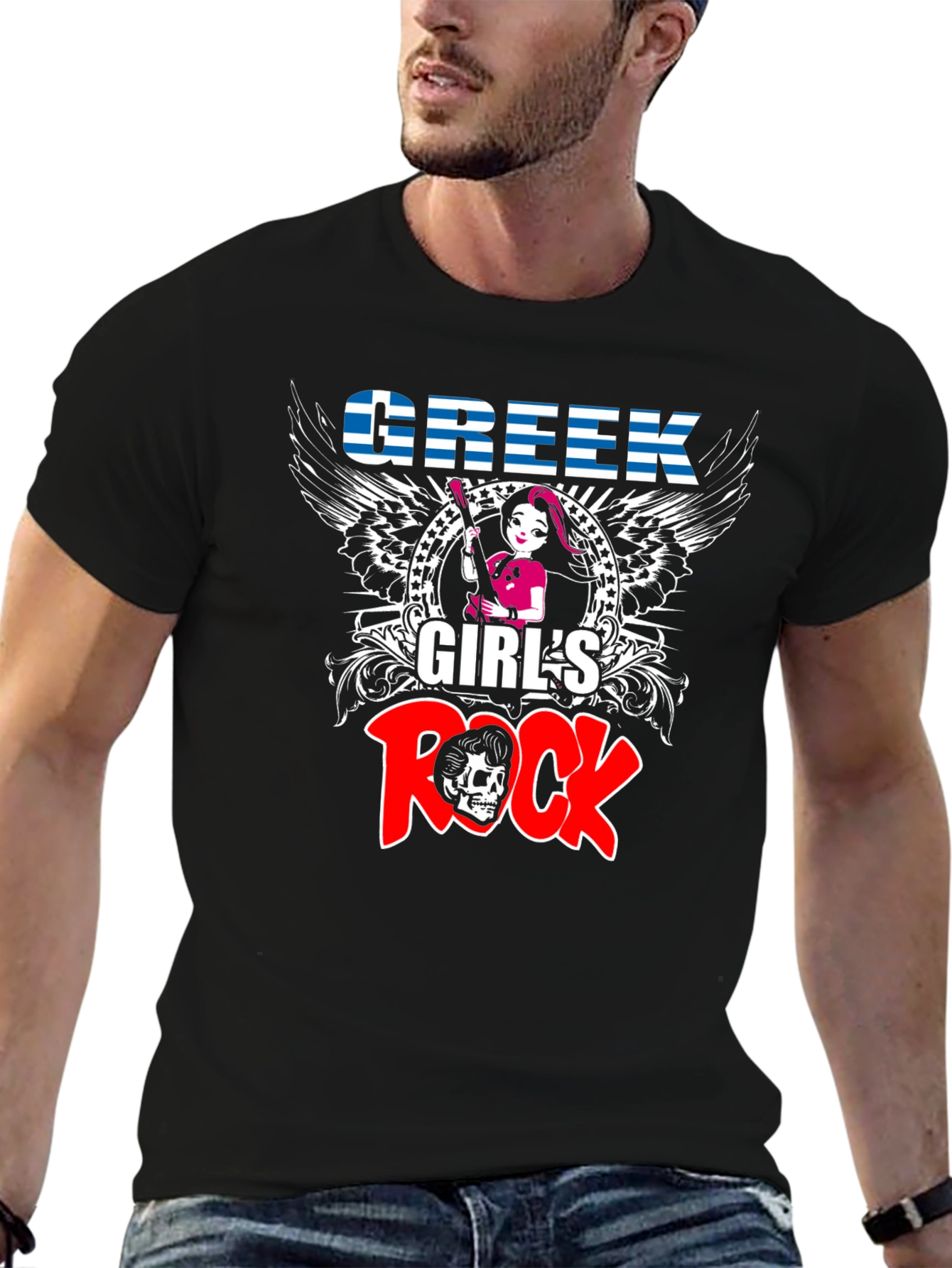 Black Greek Girl's Rock T-Shirt view 6