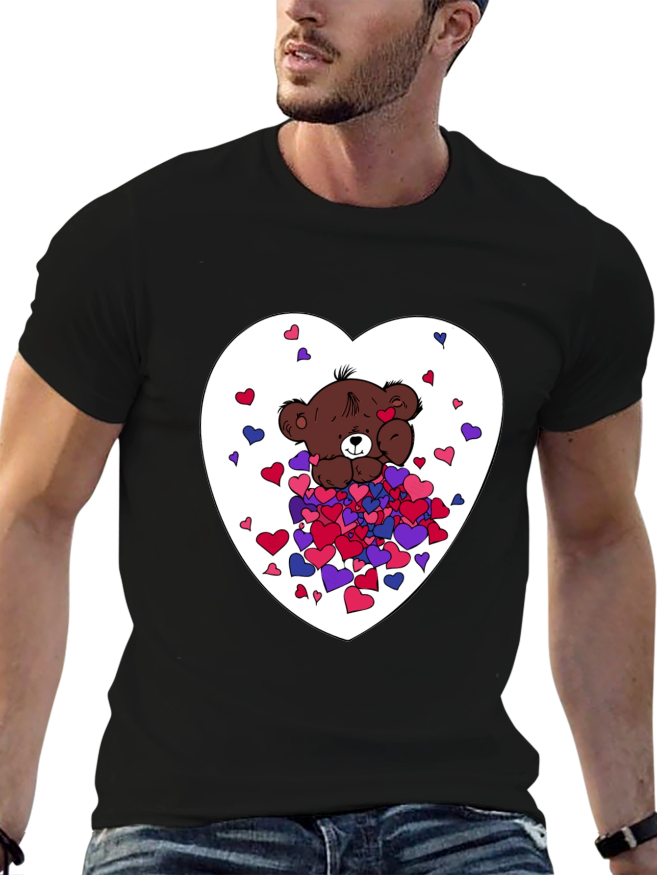 Black Bear Hug Heart Graphic Tee - Black view 6