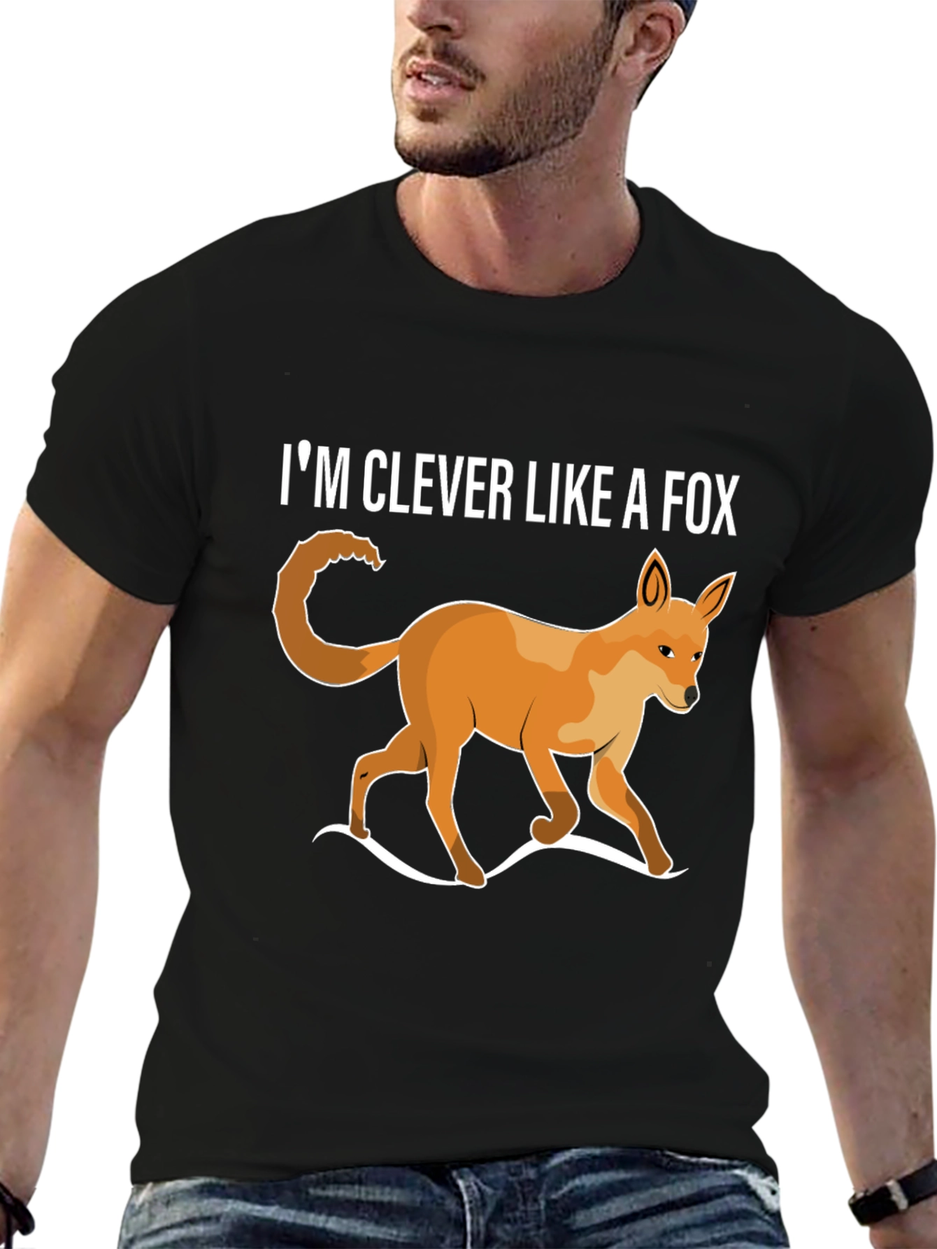 Black Clever Like A Fox T-Shirt - Unique Animal Design view 6