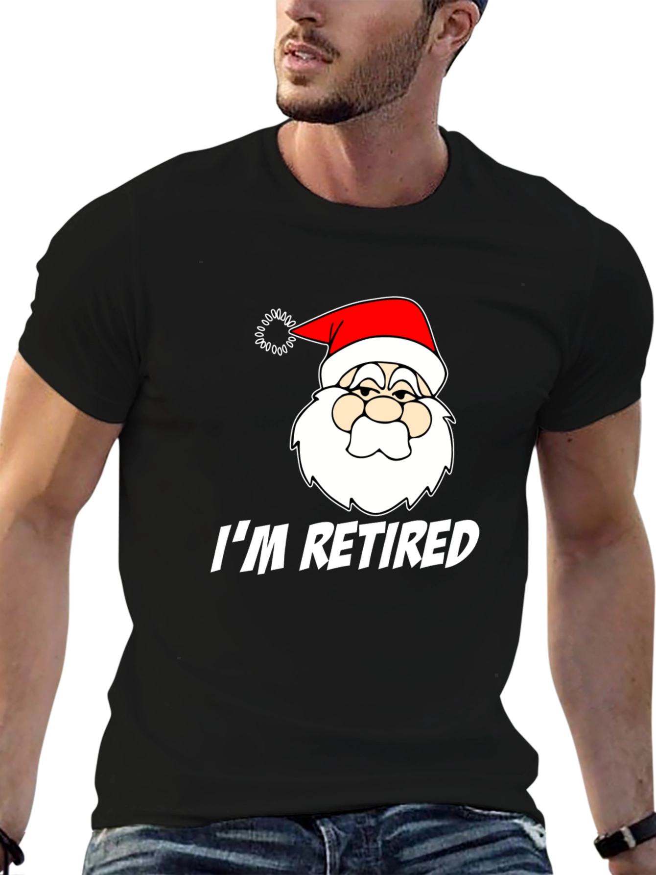 Black Funny Santa I'm Retired Black T-Shirt view 6
