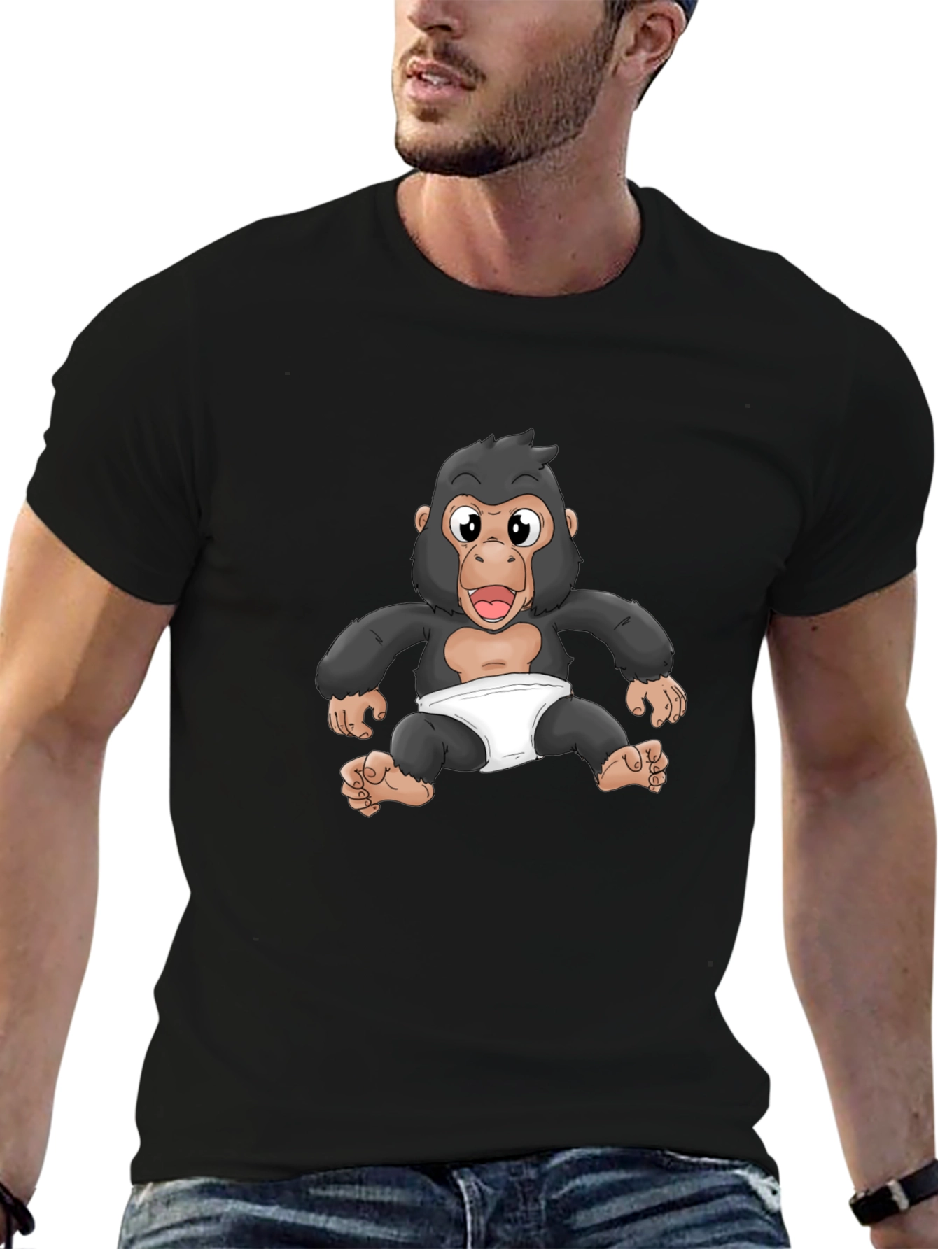 Black Baby Gorilla Graphic Tee - Black Cotton T-Shirt view 6