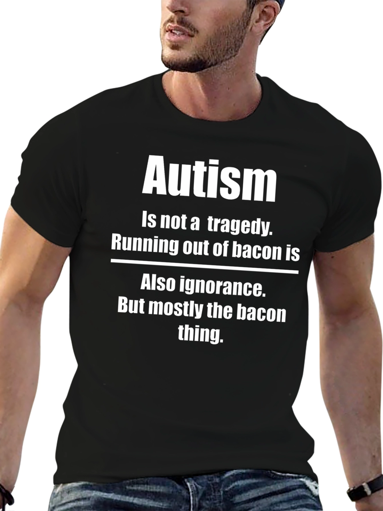 Black Autism Bacon T-Shirt Funny Graphic Tee view 6