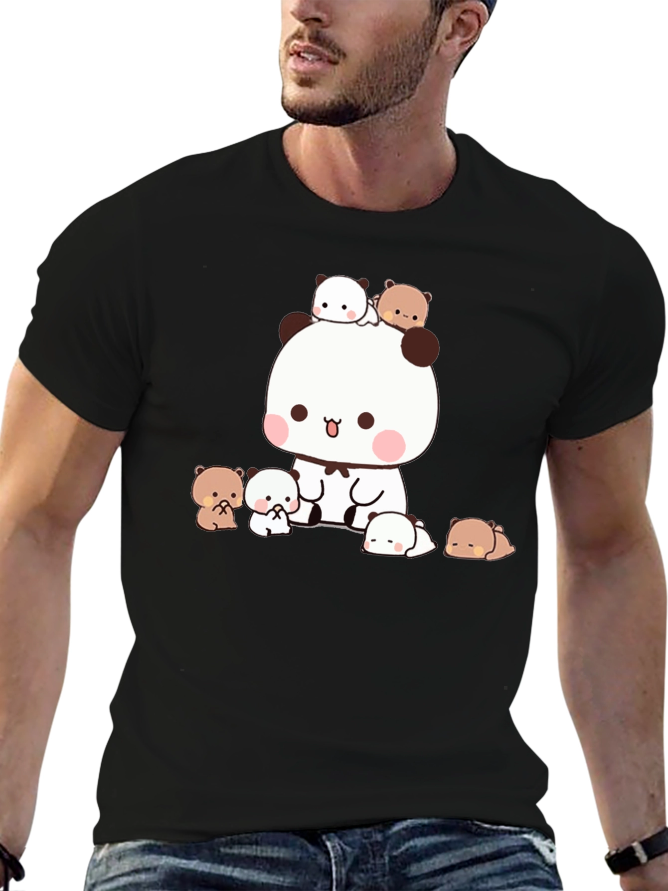 Black Cute Panda & Bear Graphic Tee - Black view 6