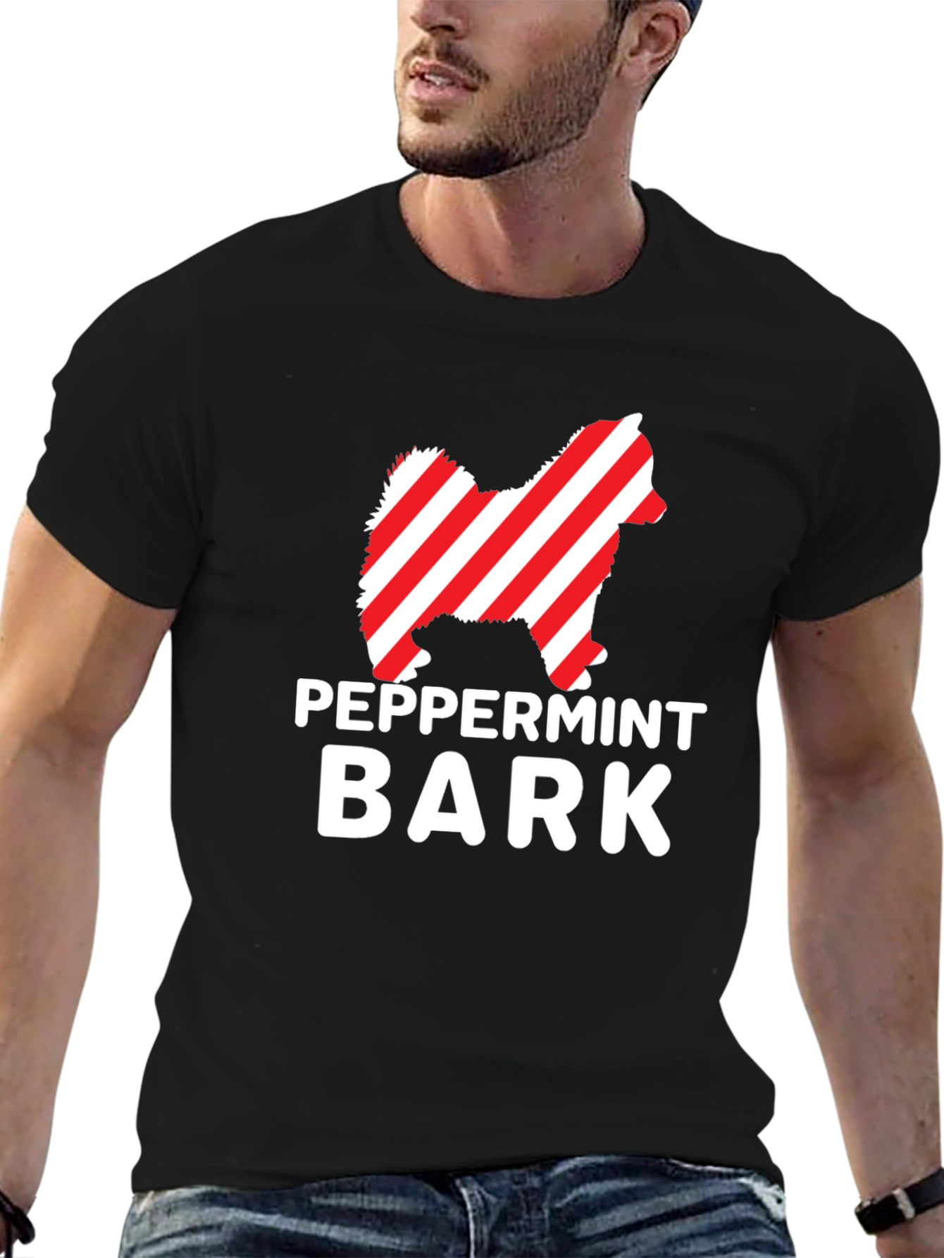 Black Peppermint Bark Dog T-Shirt - Festive Holiday Apparel view 6