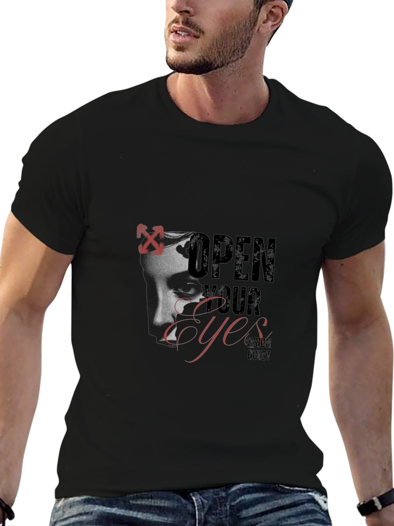 Black Open Your Eyes Graphic Print Black T-Shirt view 6