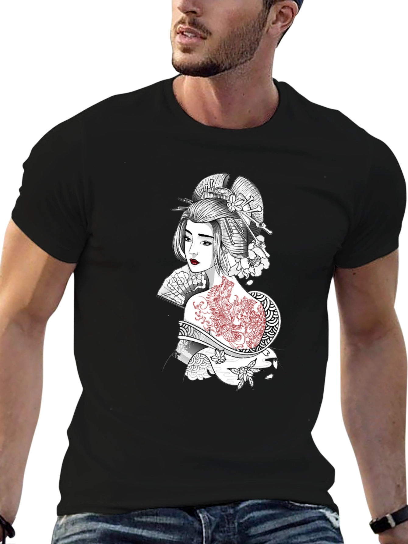 Black Geisha Graphic Print Black T-Shirt view 6