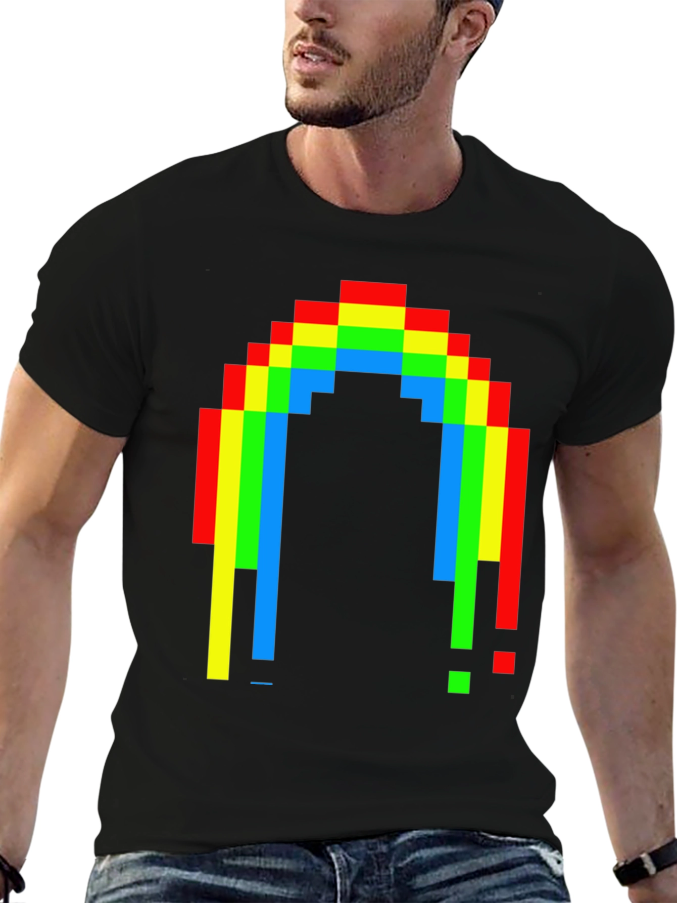 Black Pixel Rainbow Graphic Tee - Black Cotton Blend view 6