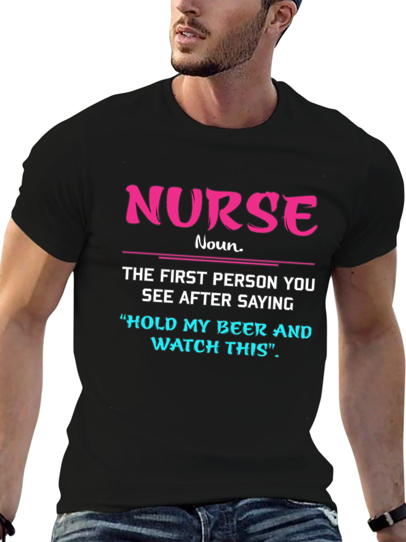 Black Funny Nurse T-Shirt: Hold My Beer Tee view 6