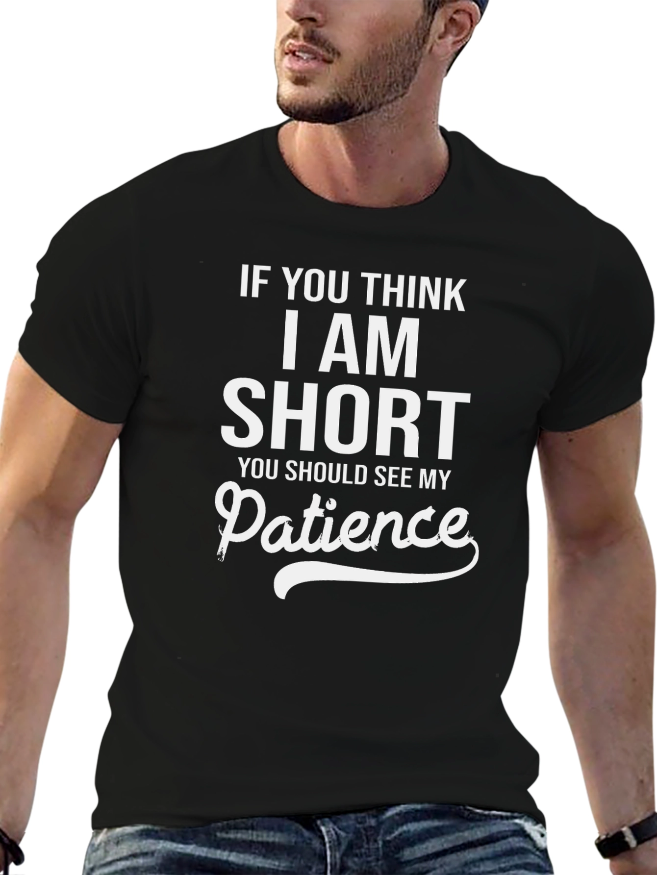 Black Humorous "Short Patience" Graphic Tee view 6