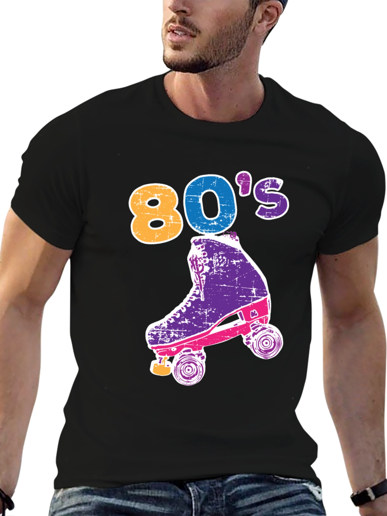 Black Retro 80's Roller Skate T-Shirt - Vintage Style Tee view 6