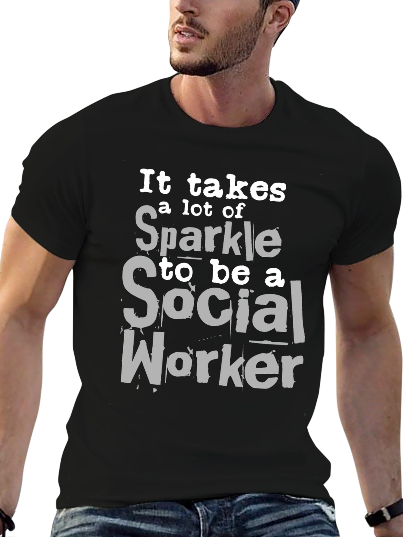 Black Sparkle Social Worker Tee - Soft Cotton Blend view 6