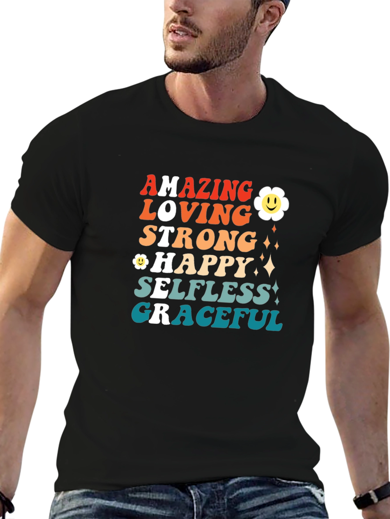 Black Amazing Loving Strong Graphic T-Shirt view 6