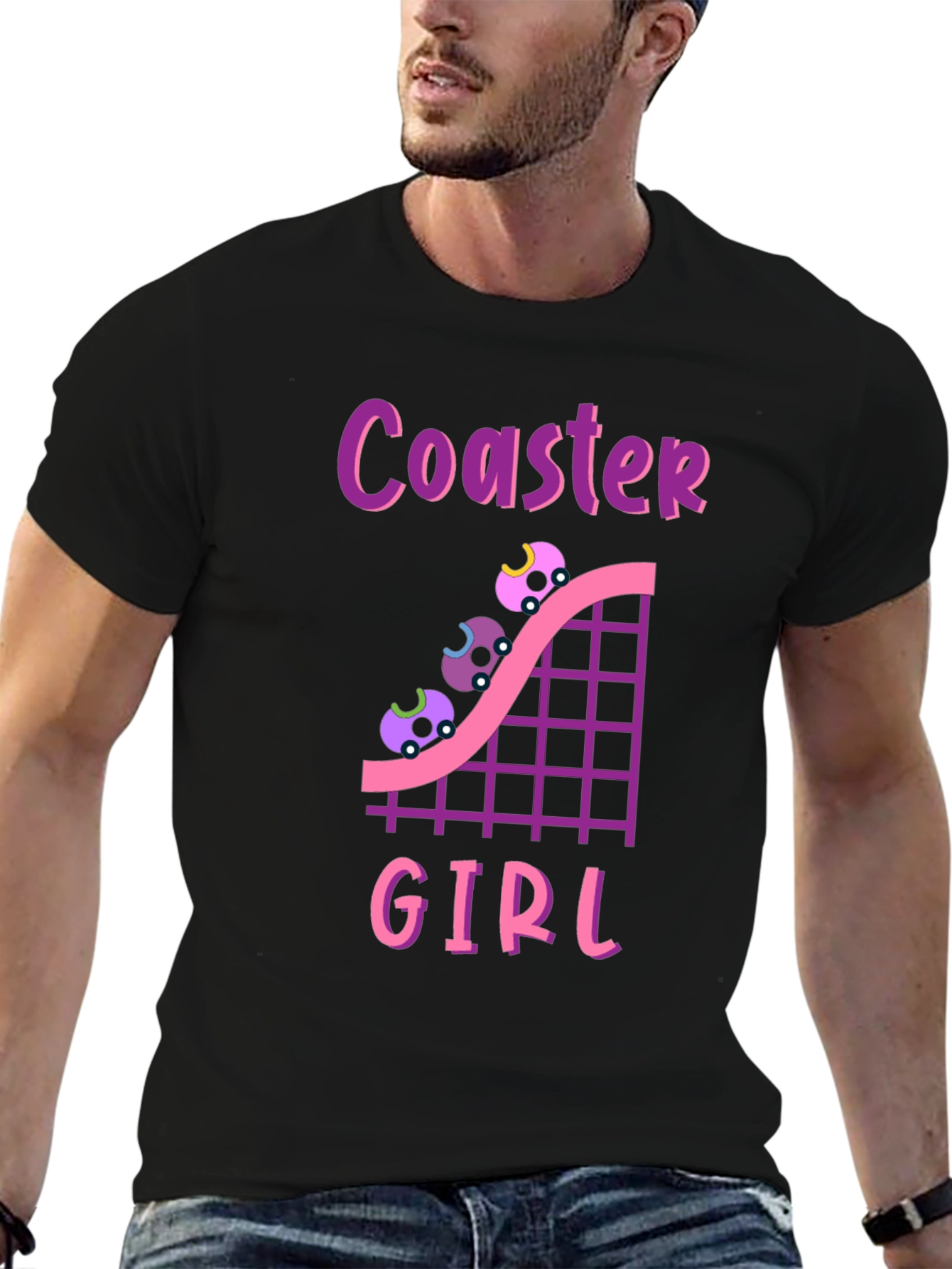 Black Coaster Girl Graphic Tee - Fun Rollercoaster Shirt view 6