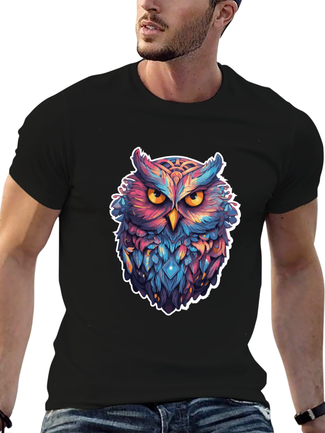 Black Mystic Owl Graphic Tee - Black Cotton Blend view 6