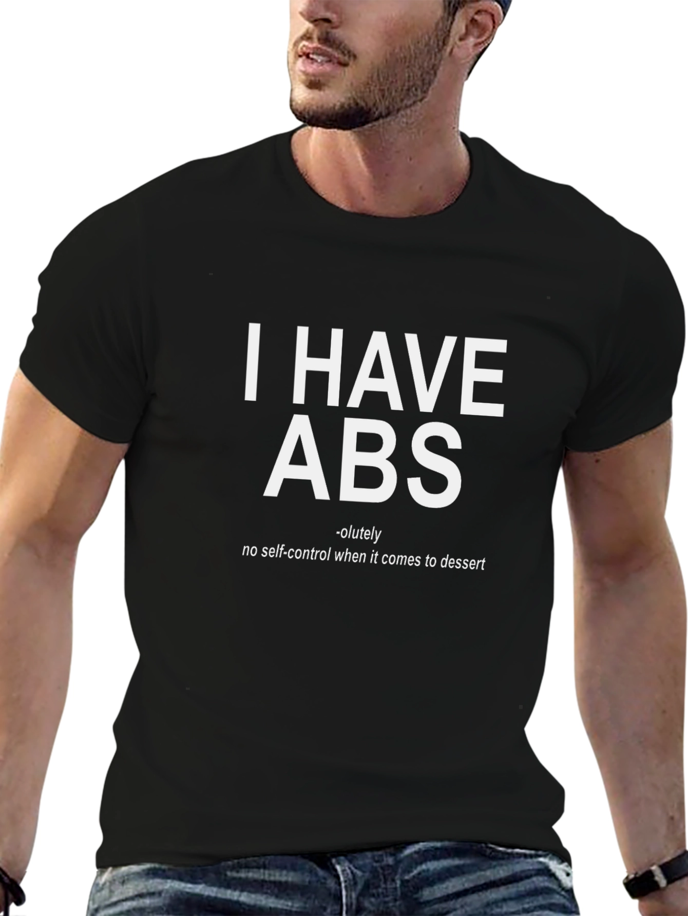 Black Humorous "I Have ABS" Dessert T-Shirt view 6