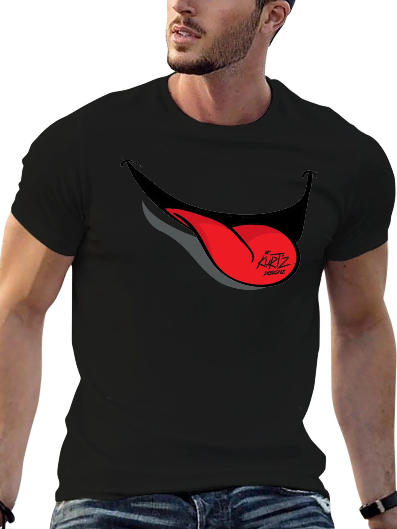 Black Funny Tongue Out Graphic Tee - Black Casual T-Shirt view 6