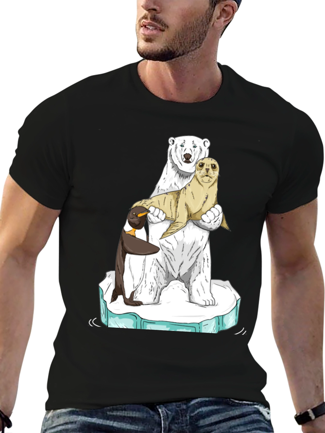 Black Polar Bear Seal Penguin T-Shirt view 6