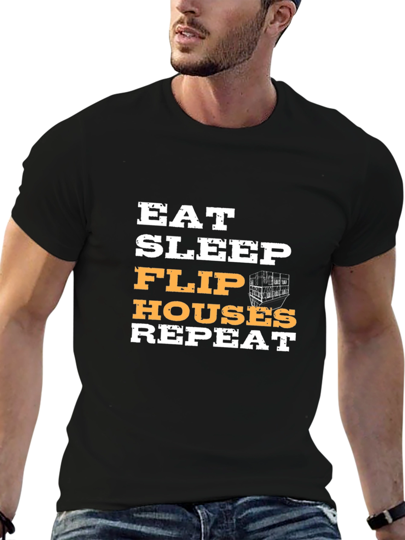 Black Eat Sleep Flip Houses Repeat Graphic Tee view 6