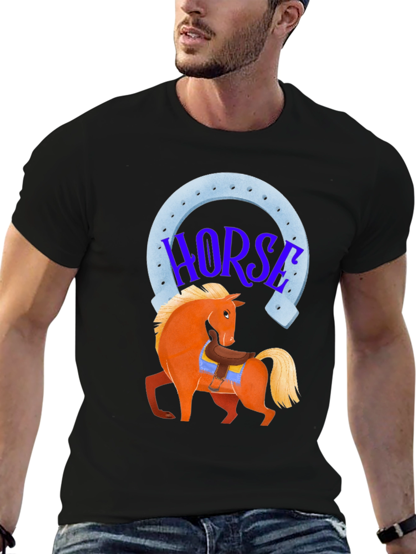 Black Horse Graphic Tee - Lucky Horseshoe Design view 6