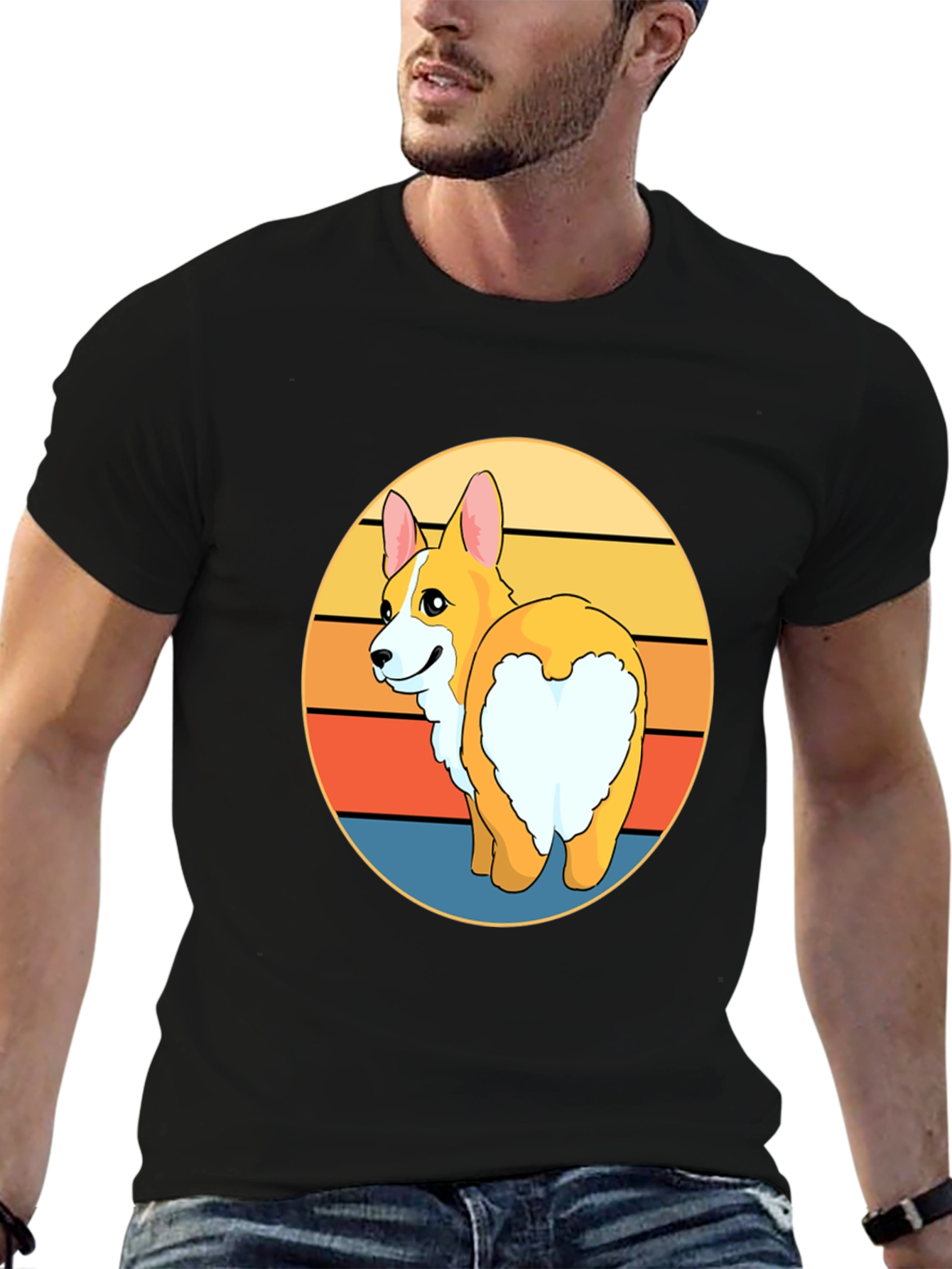 Black Corgi Butt Sunset T-Shirt - Funny Dog Lover Tee view 6