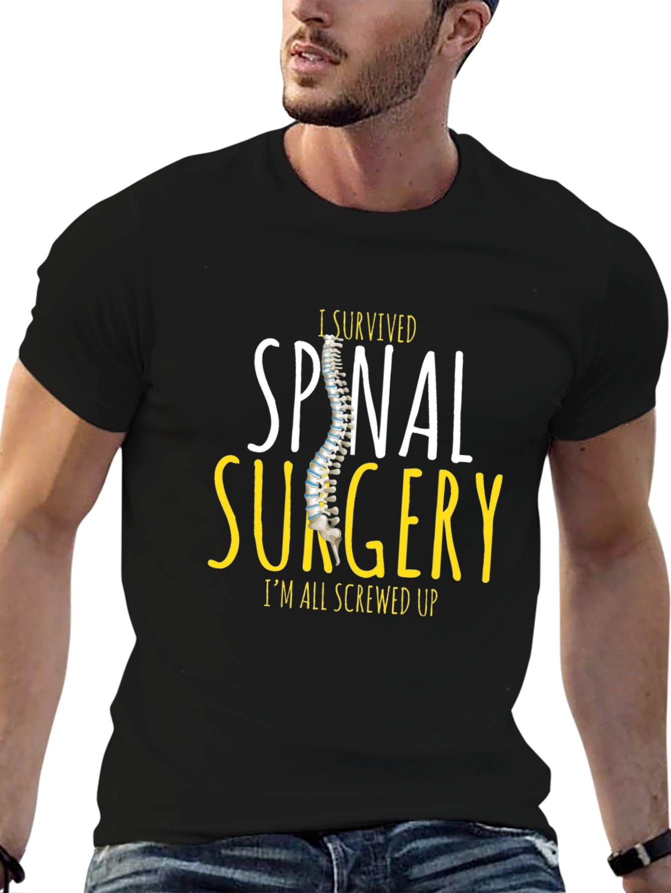 Black Spinal Surgery Survivor Tee - Humorous Recovery Shirt view 6