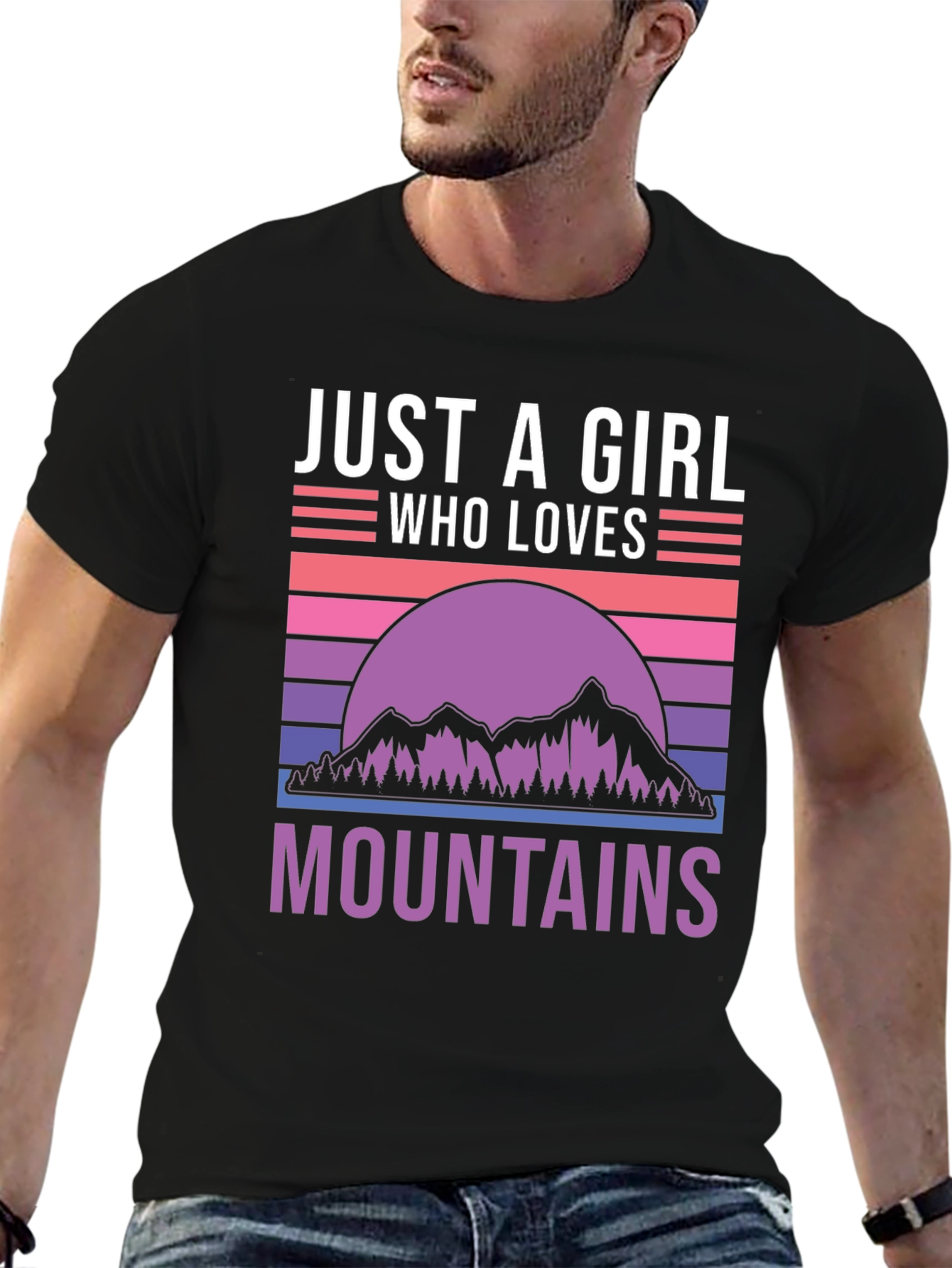 Black Just a Girl Who Loves Mountains T-Shirt view 6
