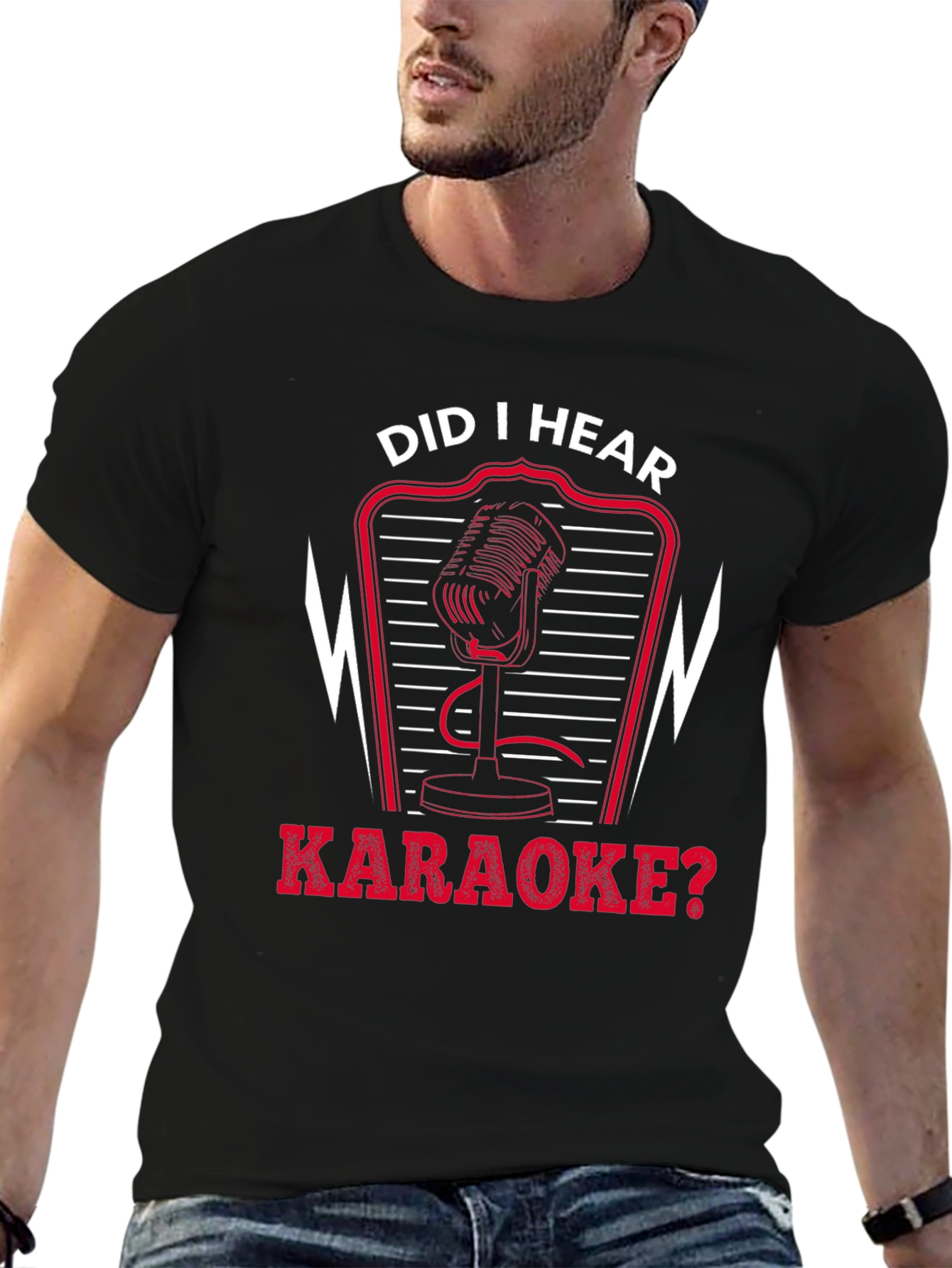 Black Karaoke Microphone Graphic T-Shirt view 6