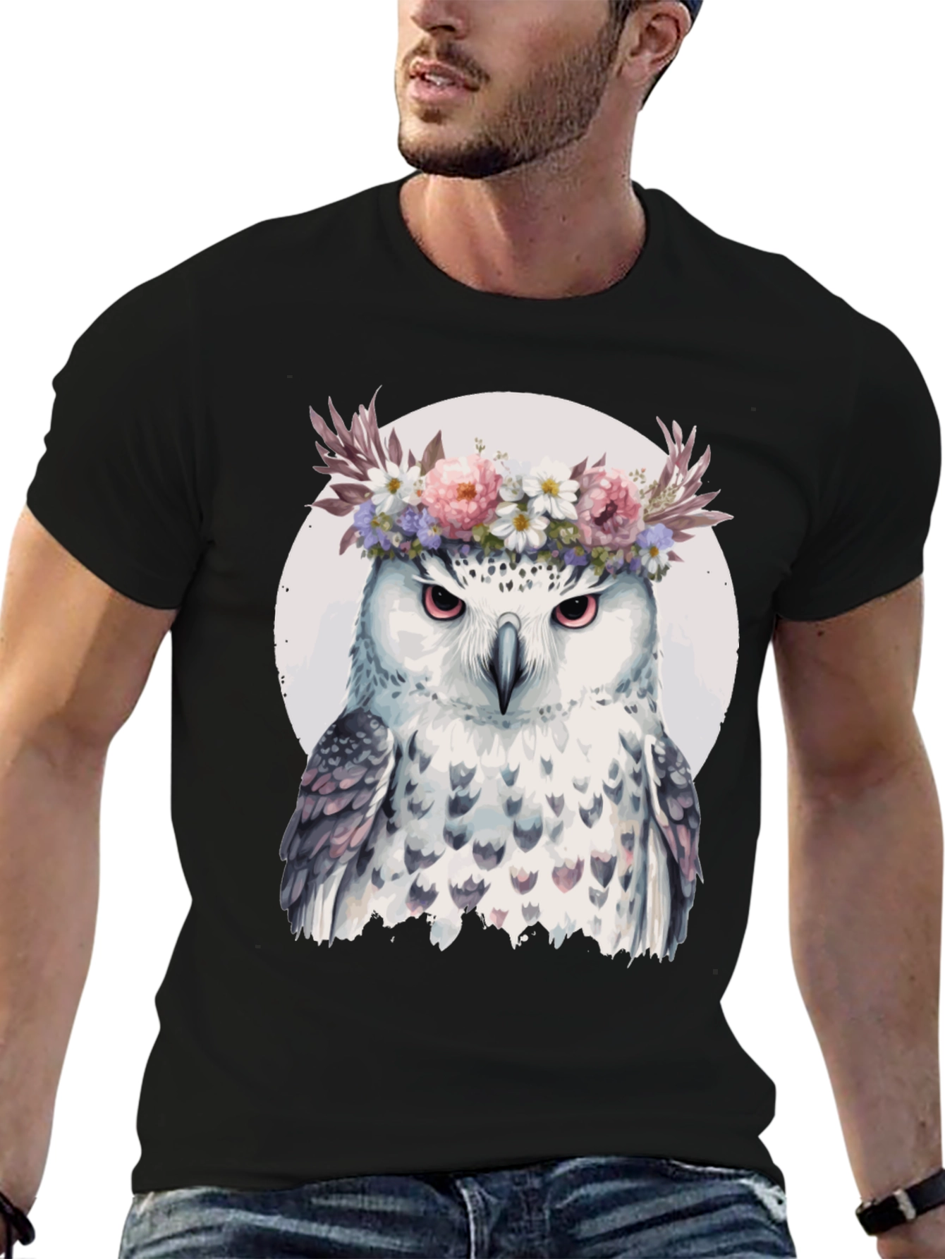 Black Owl Flower Crown T-Shirt - Unisex Graphic Tee view 6