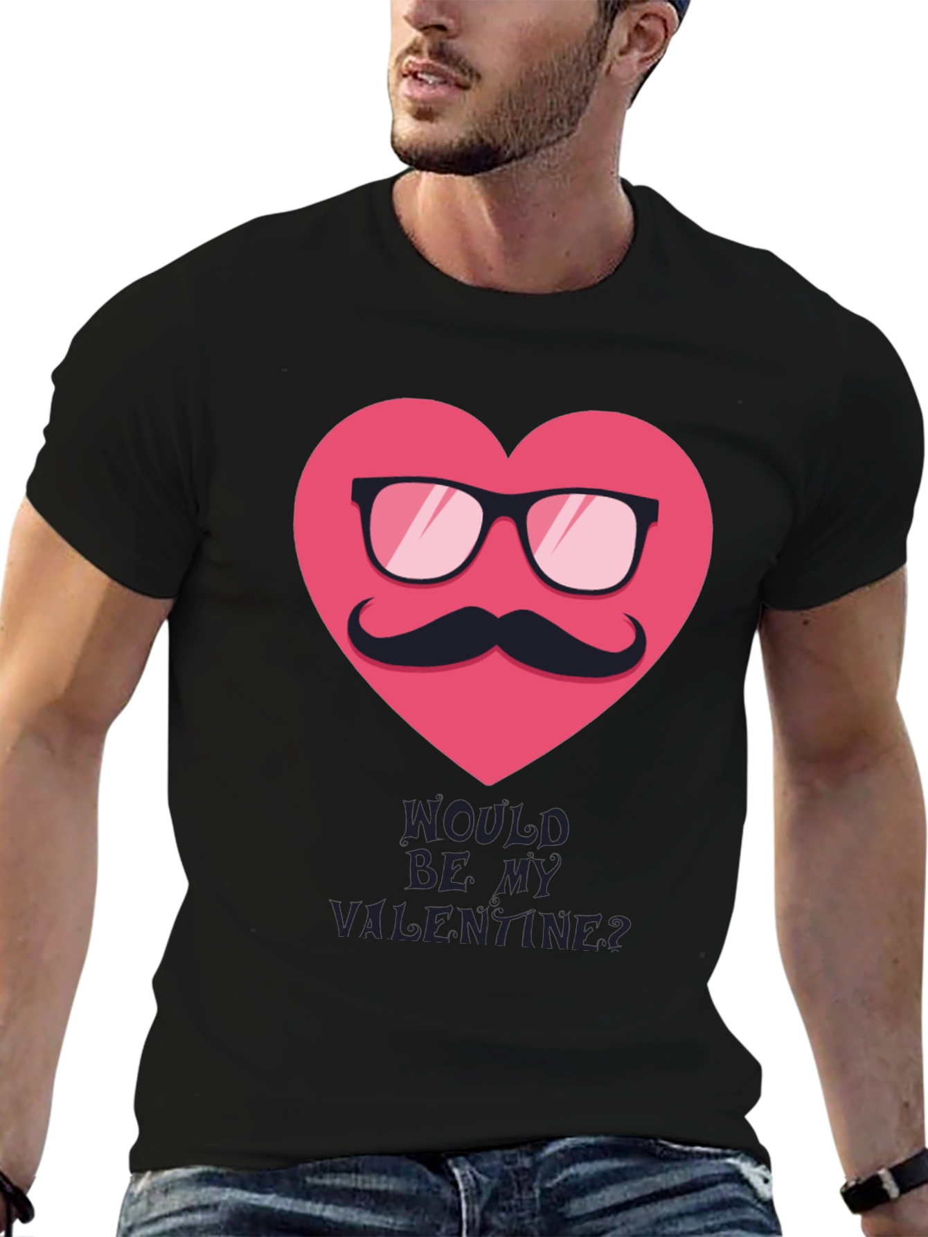 Black Valentine's Day Mustache Heart Graphic Tee view 6