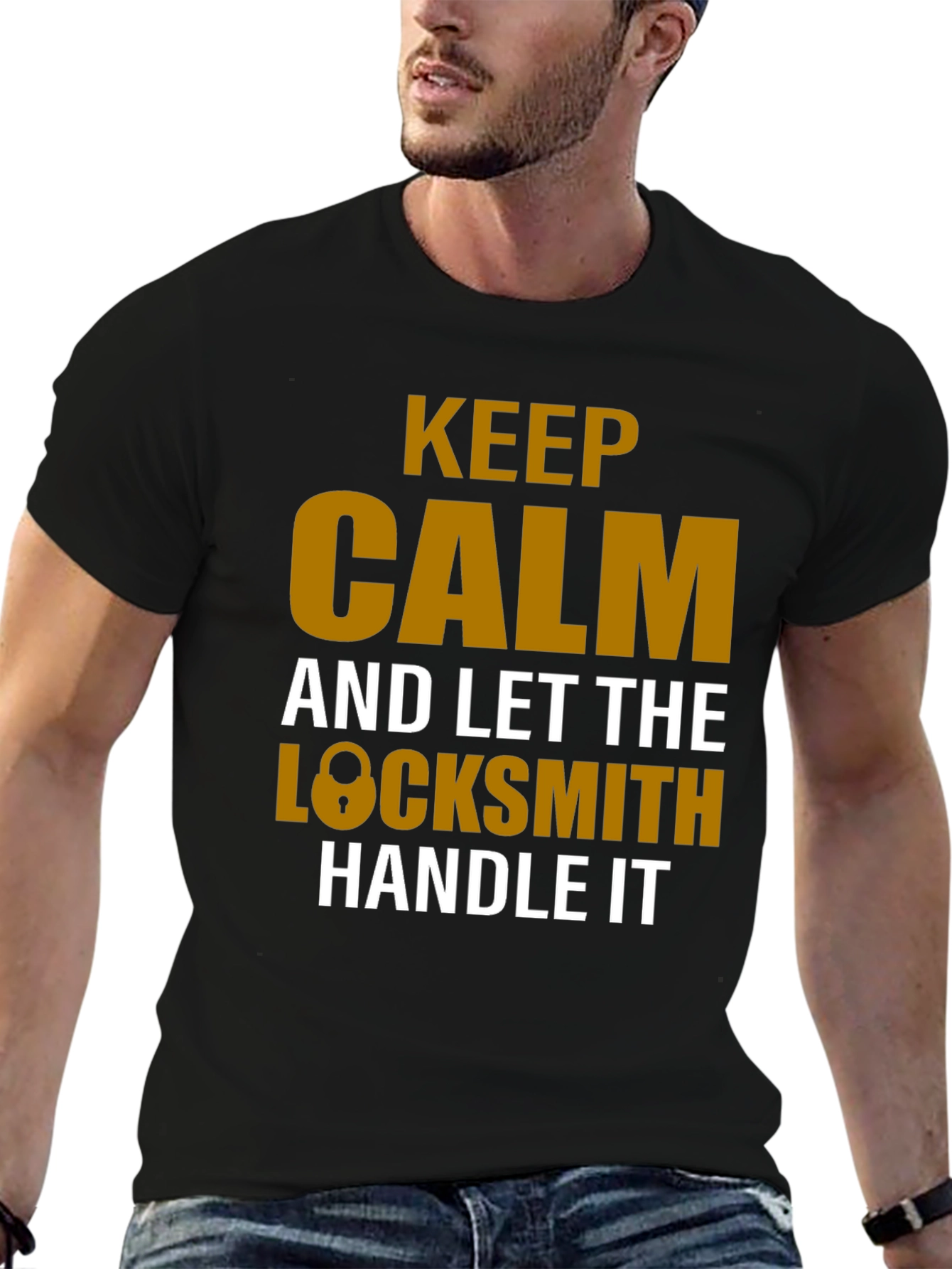 Black Keep Calm Locksmith T-Shirt view 6