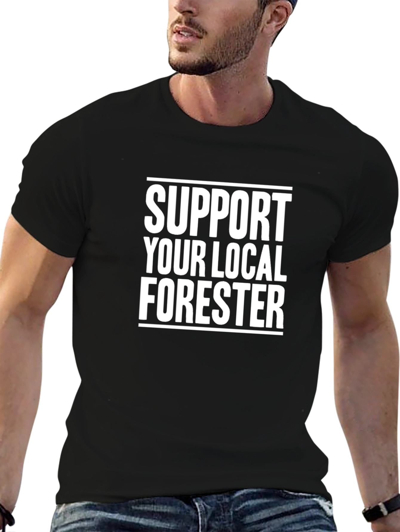 Black Support Your Local Forester T-Shirt view 6