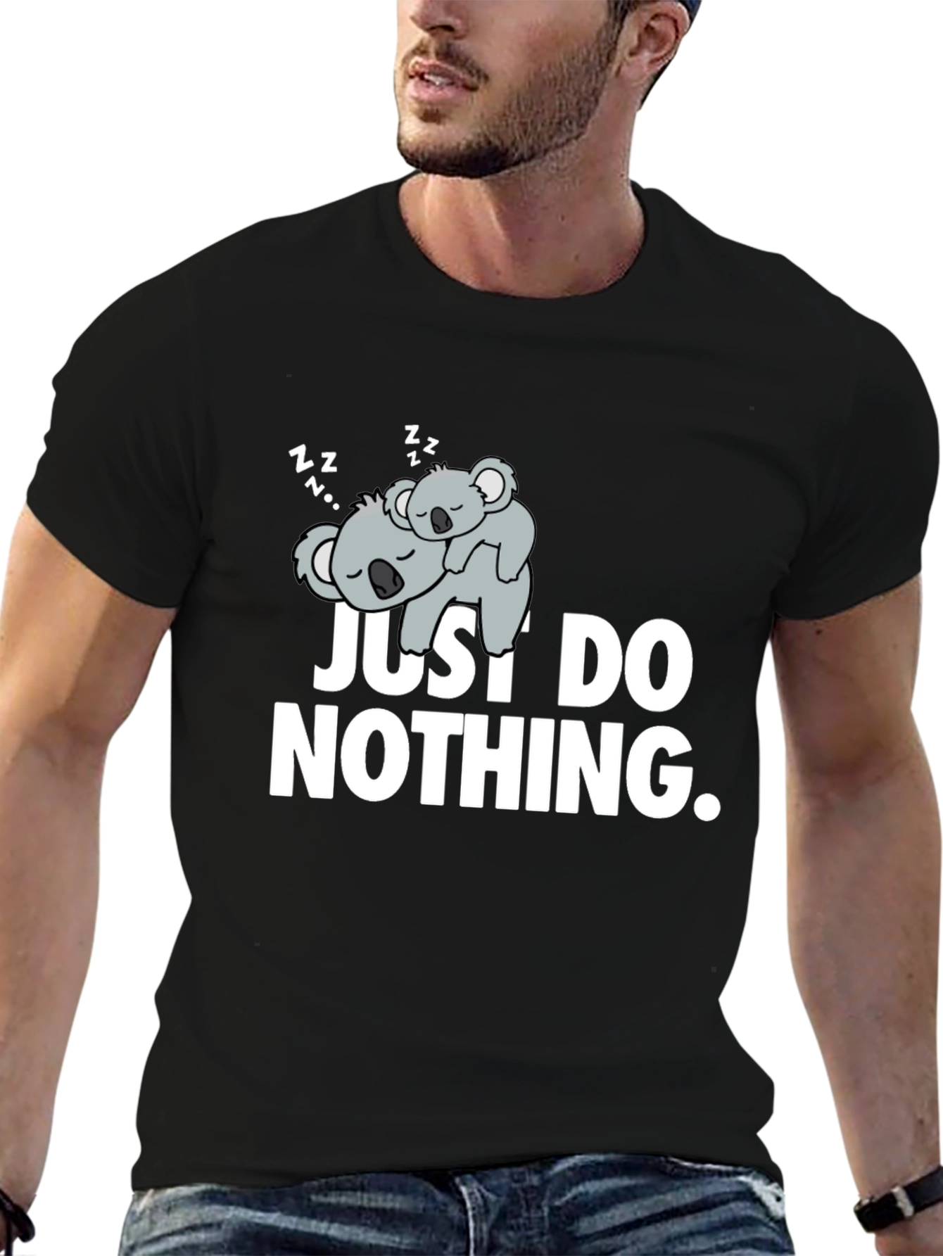 Black Lazy Koala Graphic T-Shirt - Just Do Nothing view 6