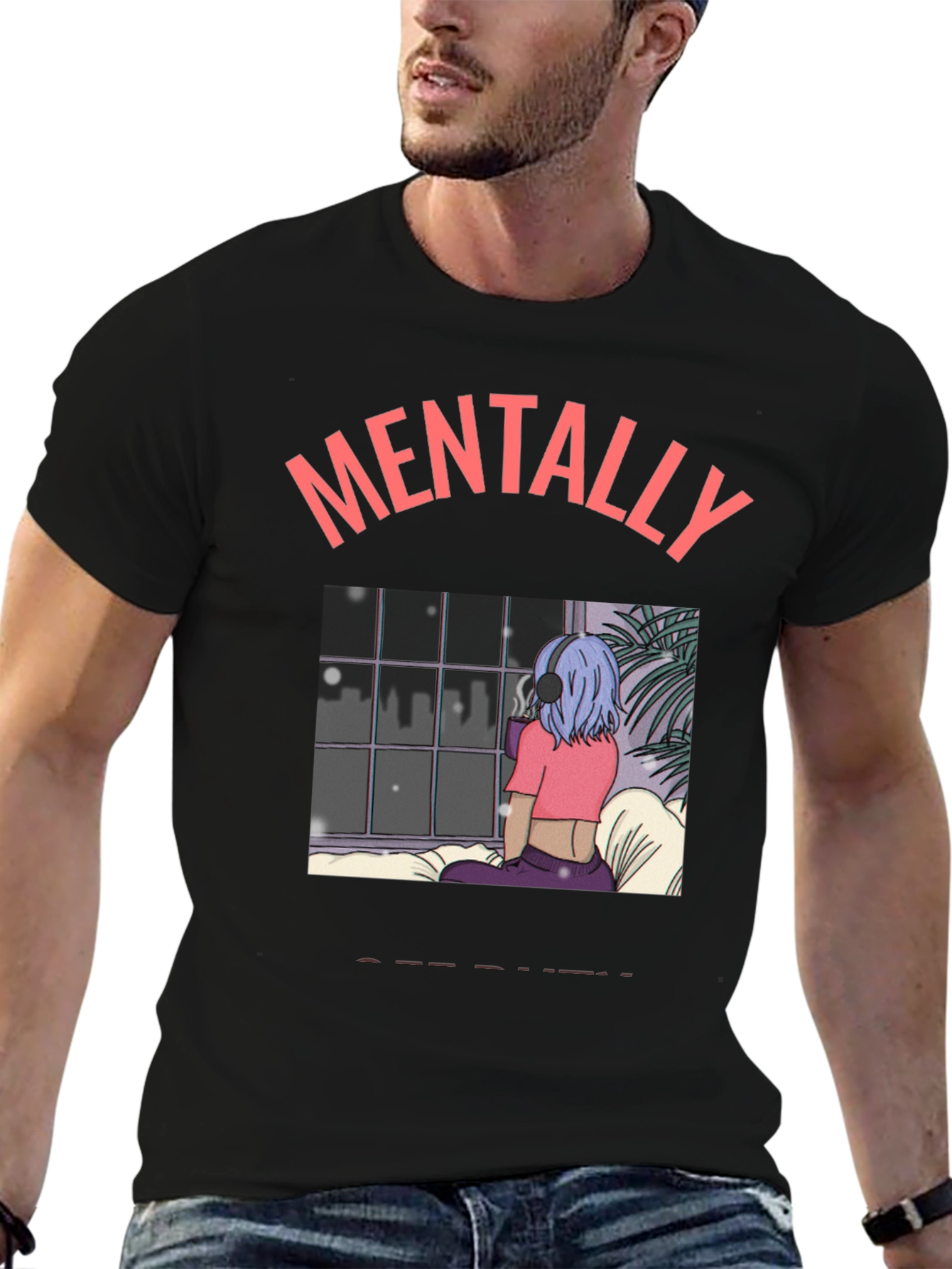 Black Mentally Elsewhere Graphic Tee - Unisex Black T-Shirt view 6