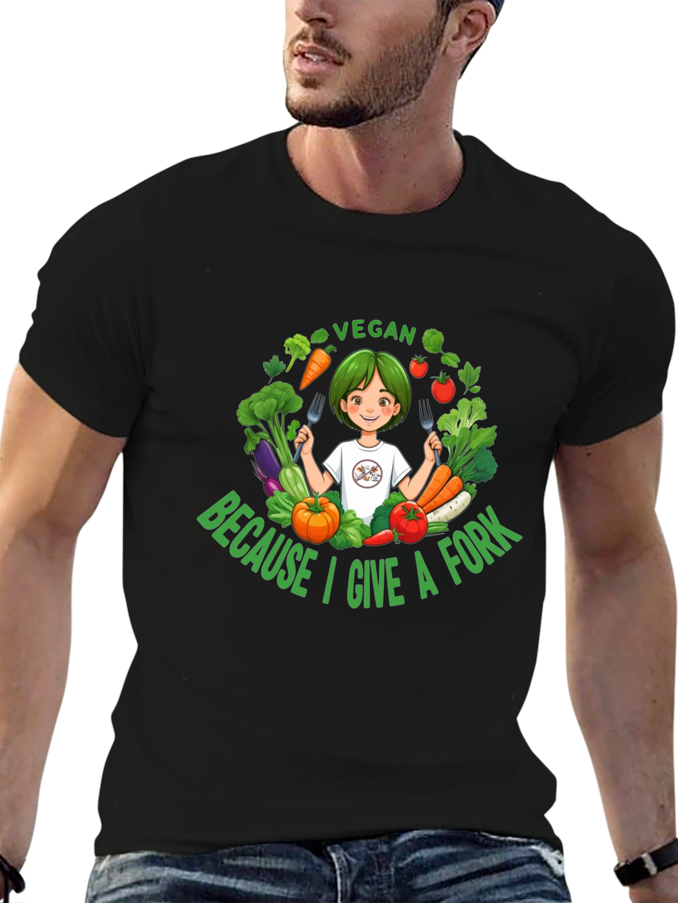 Black Vegan Give a Fork T-Shirt - Unisex Design view 6