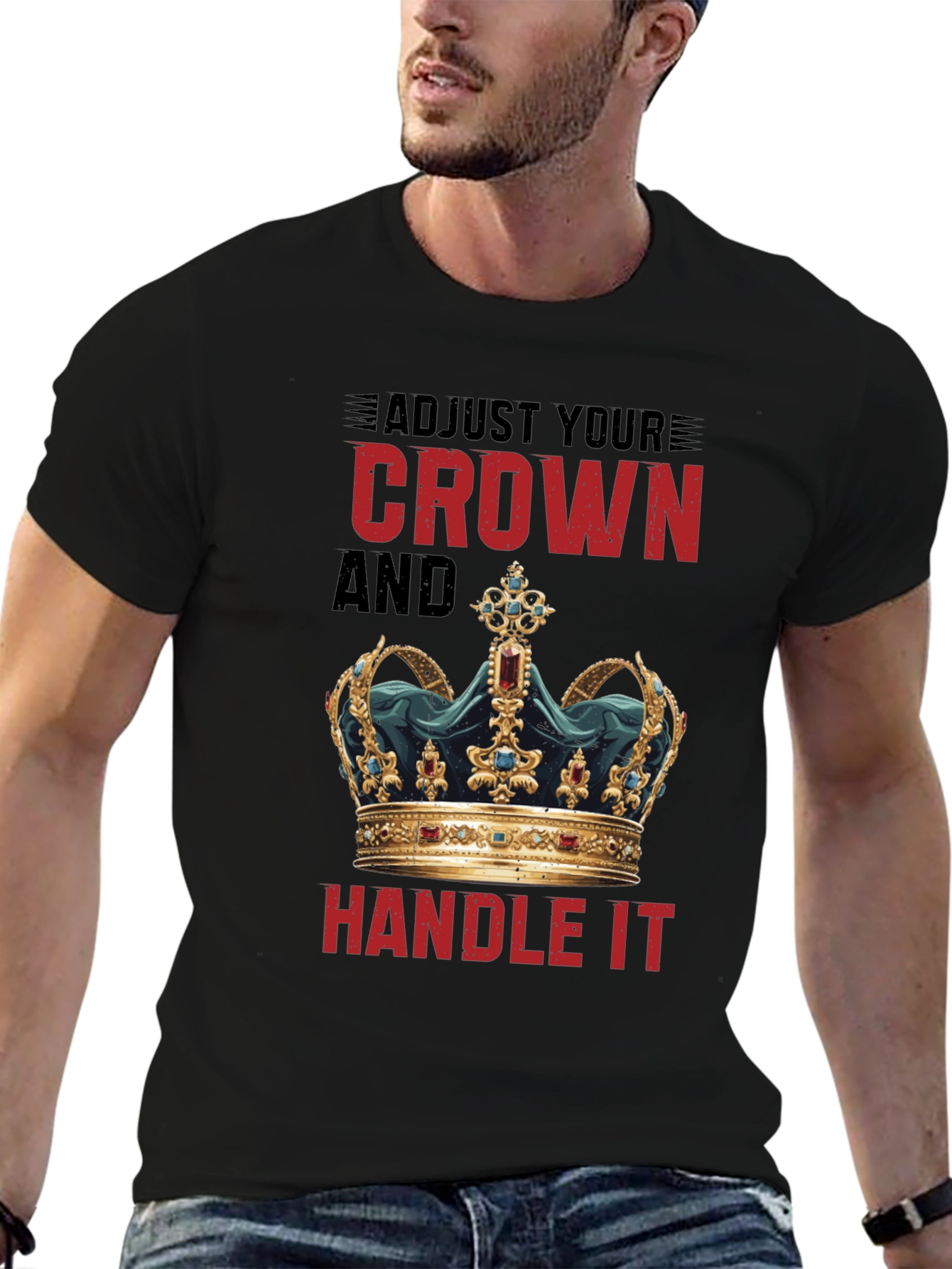 Black Adjust Your Crown Graphic Tee - Men's Black T-Shirt view 6