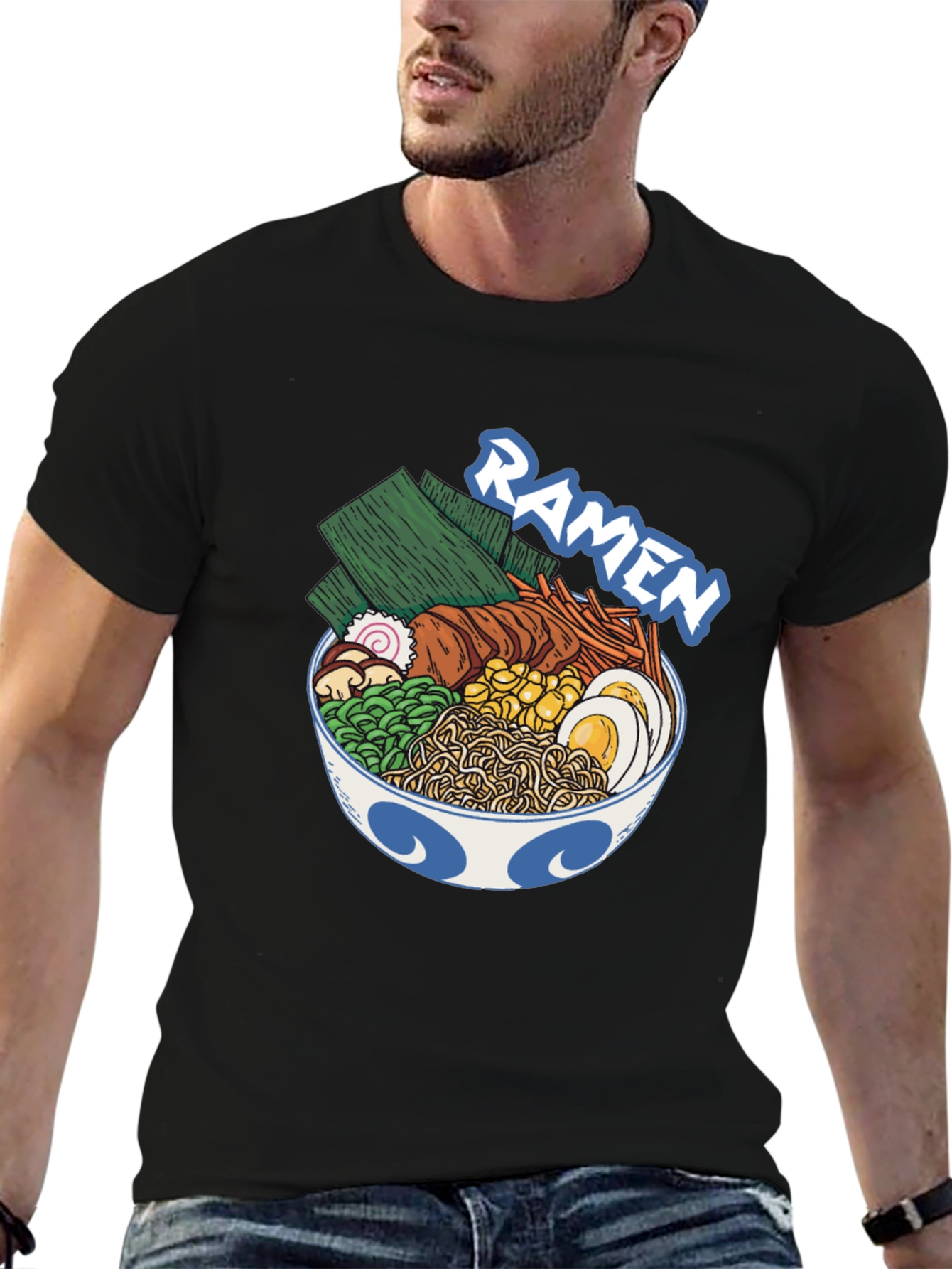 Black Ramen Bowl Graphic T-Shirt - Unisex Crew Neck Tee view 6