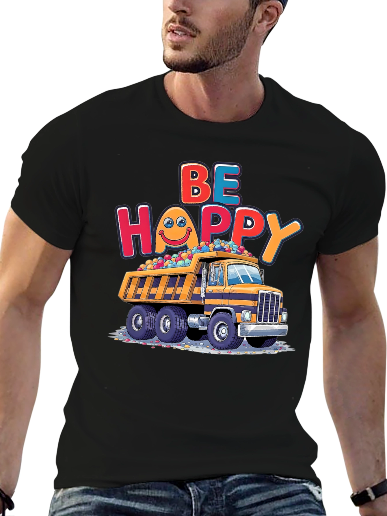Black Be Happy Dump Truck T-Shirt view 6
