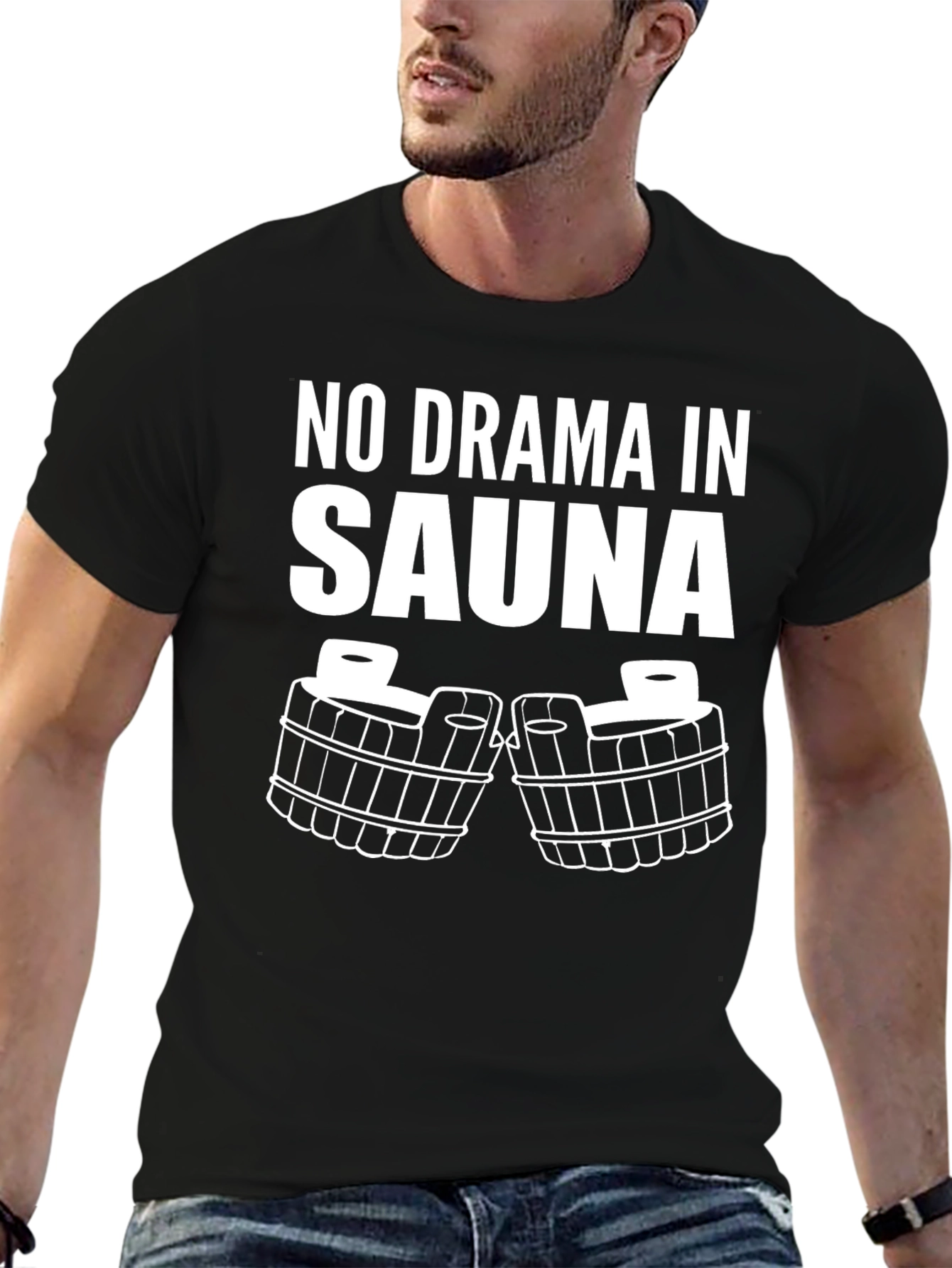Black No Drama In Sauna T-Shirt view 6