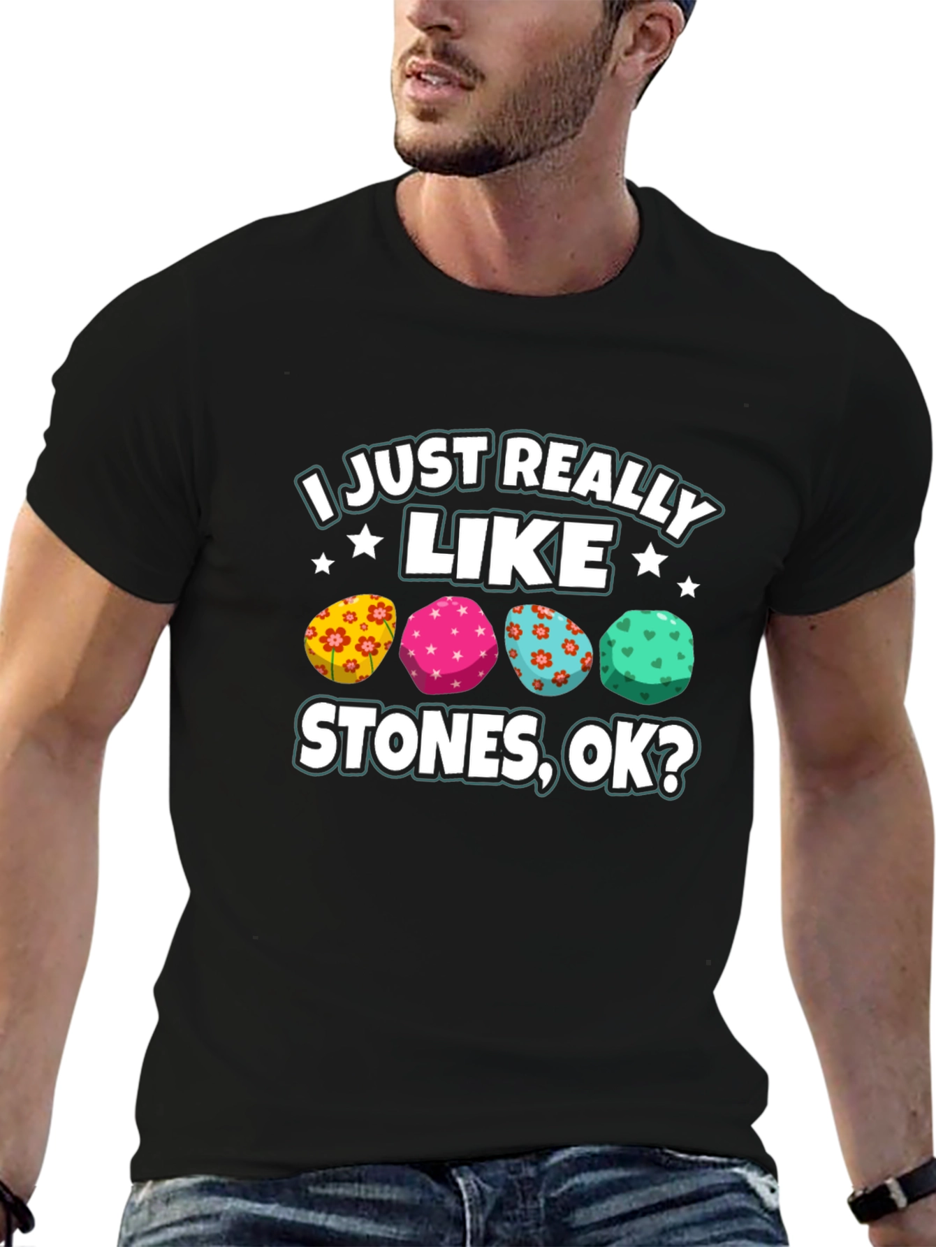 Black I Just Really Like Stones Graphic Tee view 6