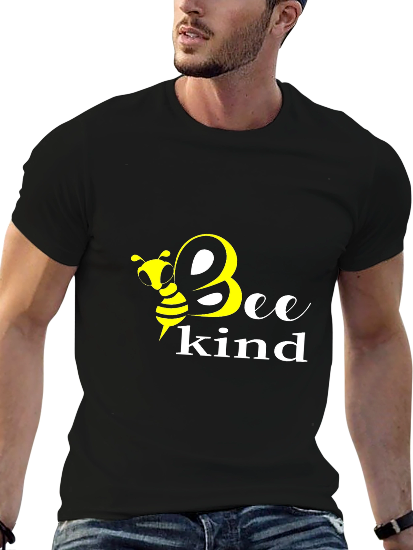Black Bee Kind Graphic Tee - Black Cotton T-Shirt view 6