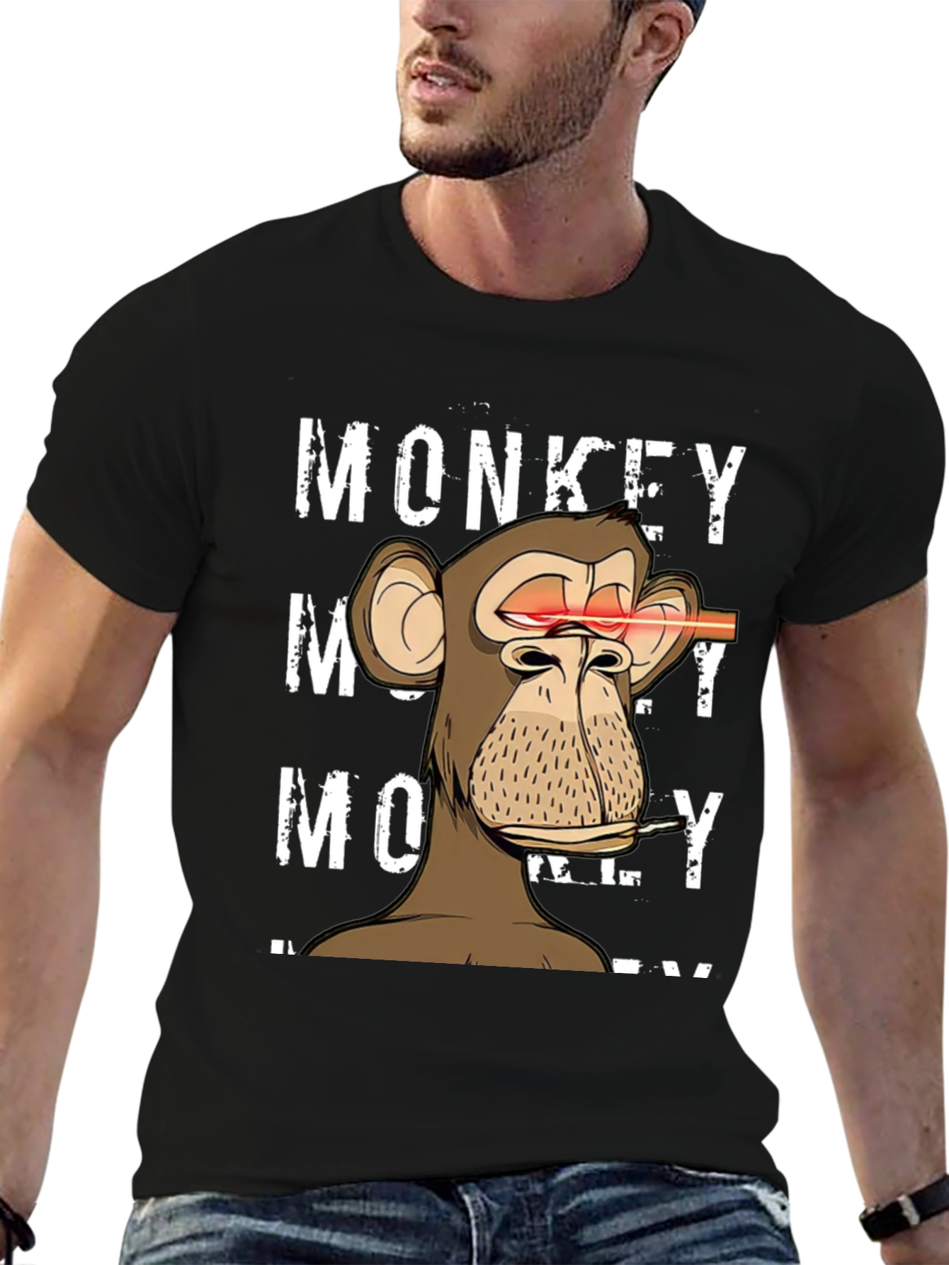 Black Monkey Laser Eyes Graphic T-Shirt view 6
