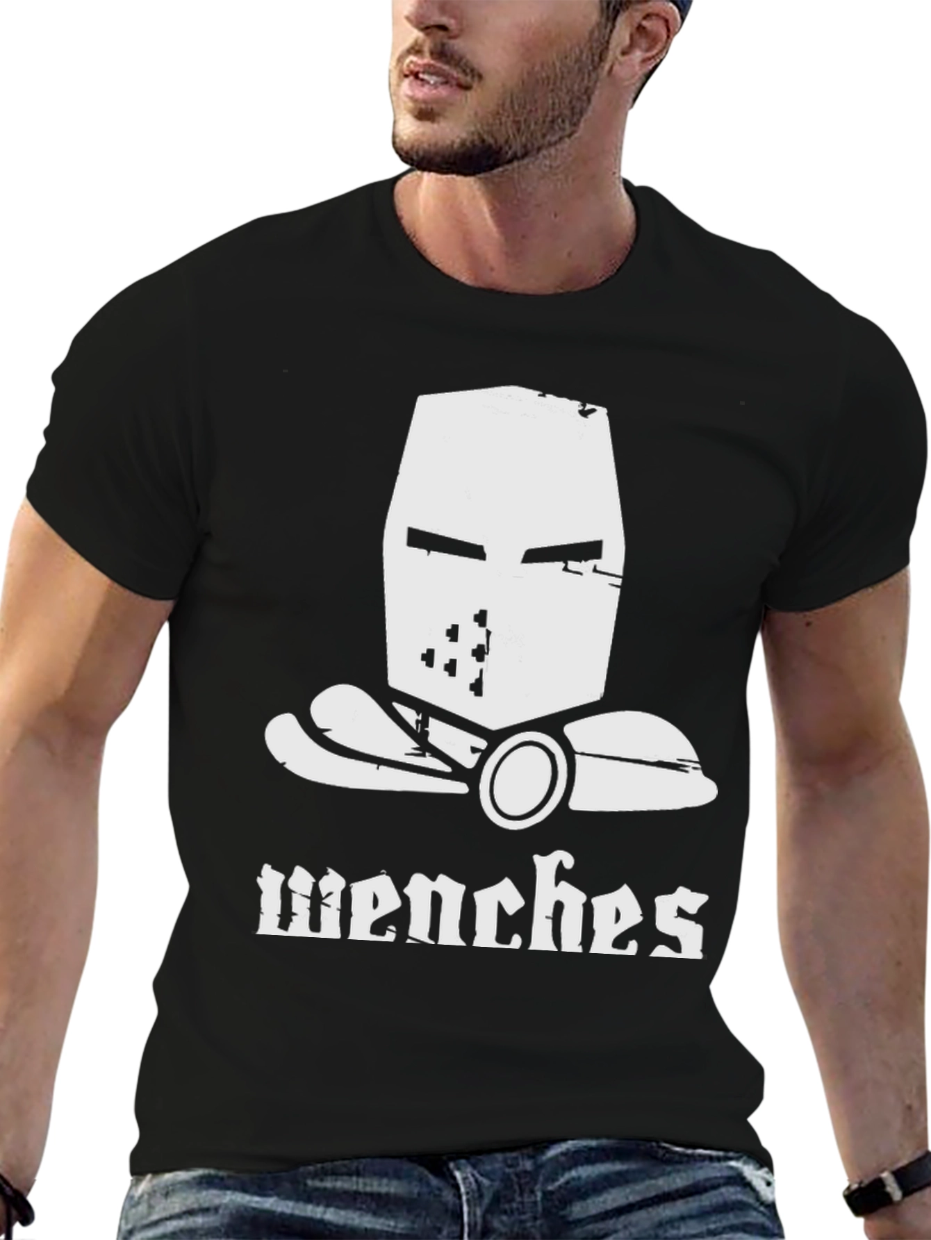 Black Wenches T-Shirt Crusader Helmet Medieval Humor view 6