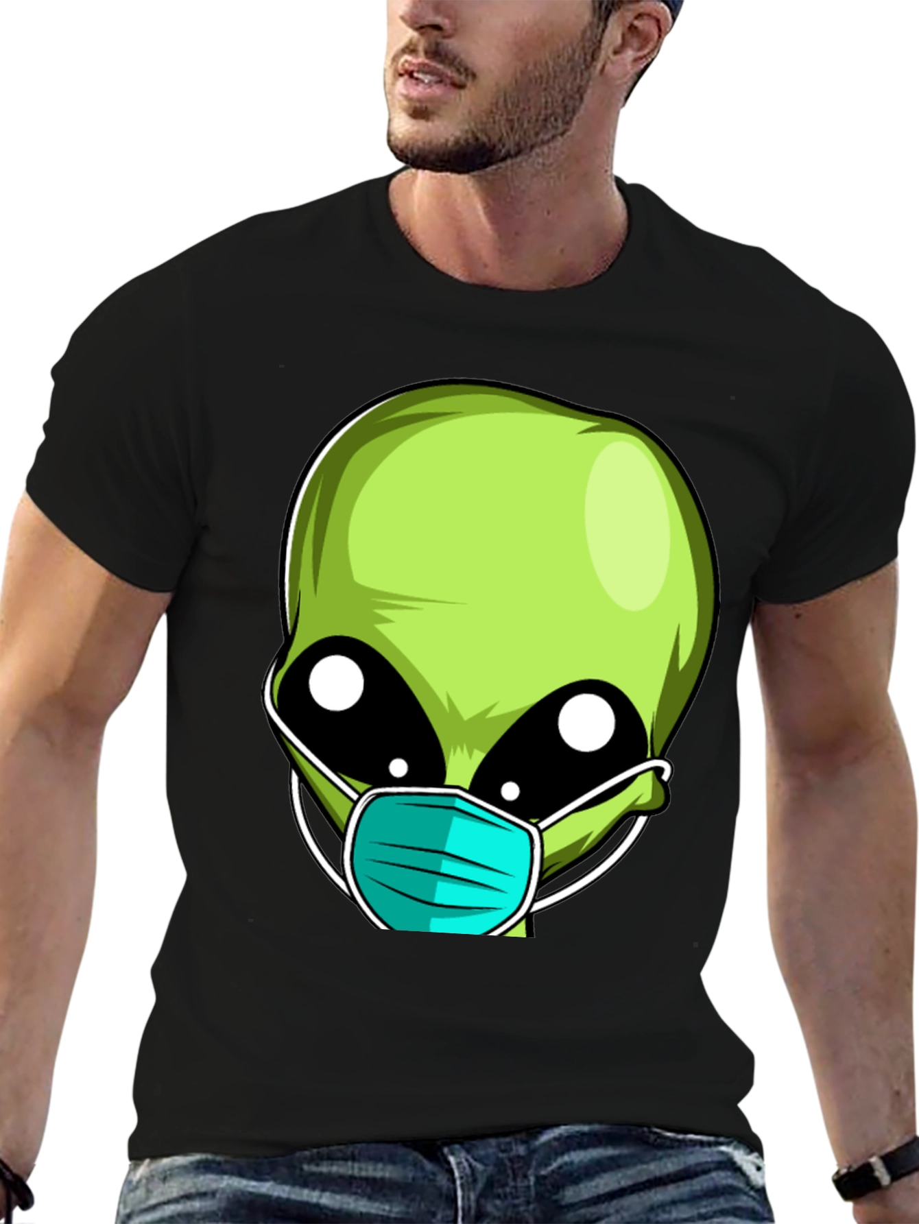 Black Alien Face Mask Novelty T-Shirt view 6