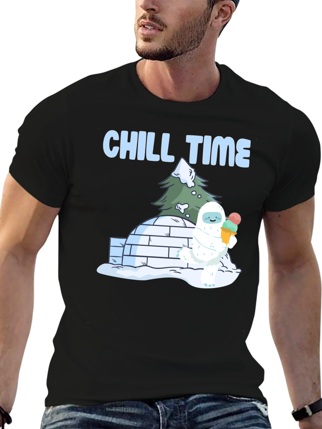 Black Chill Time Yeti Ice Cream T-Shirt view 6