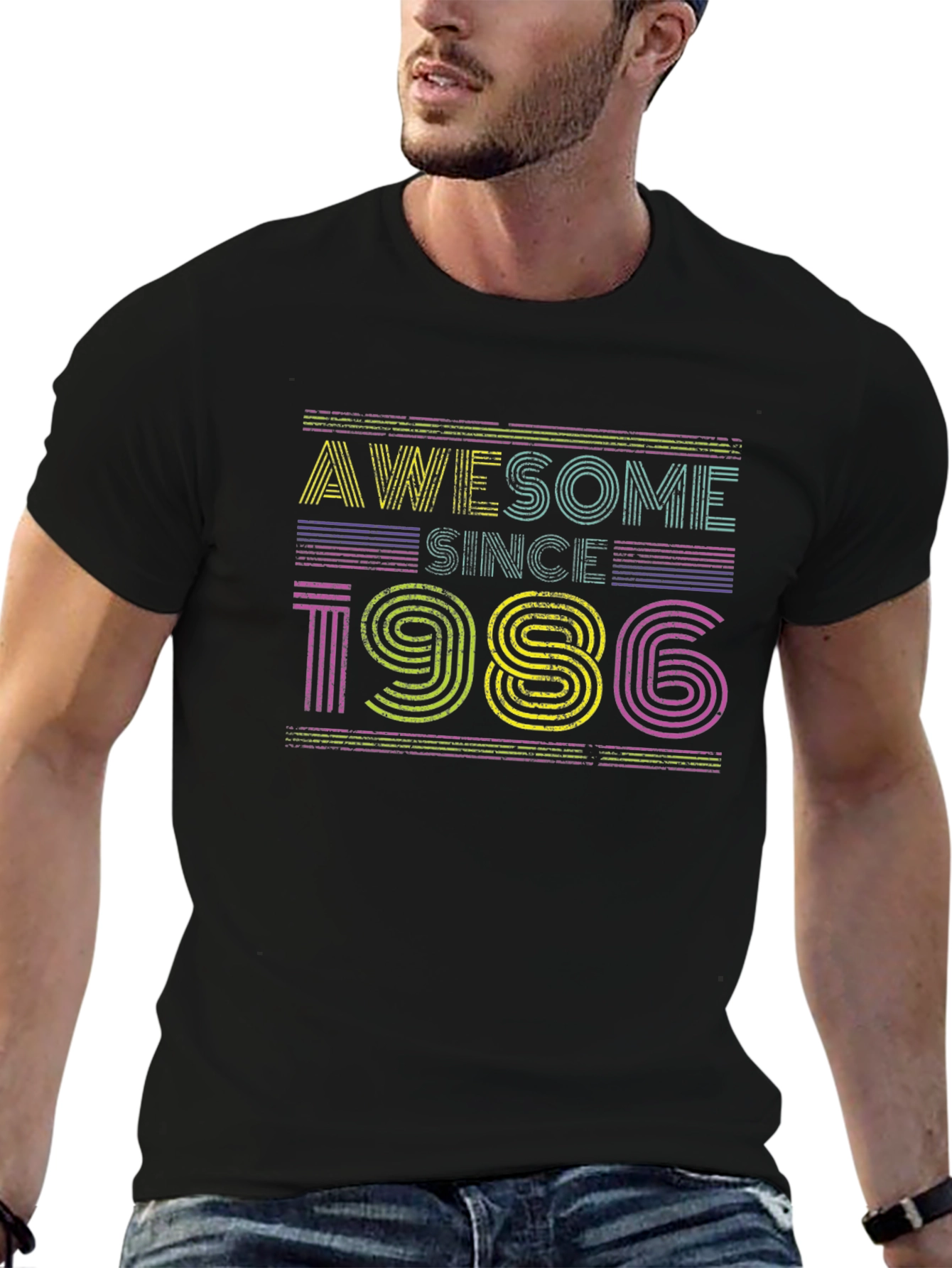 Black Awesome Since 1986 Graphic Tee - Black Cotton Blend view 6
