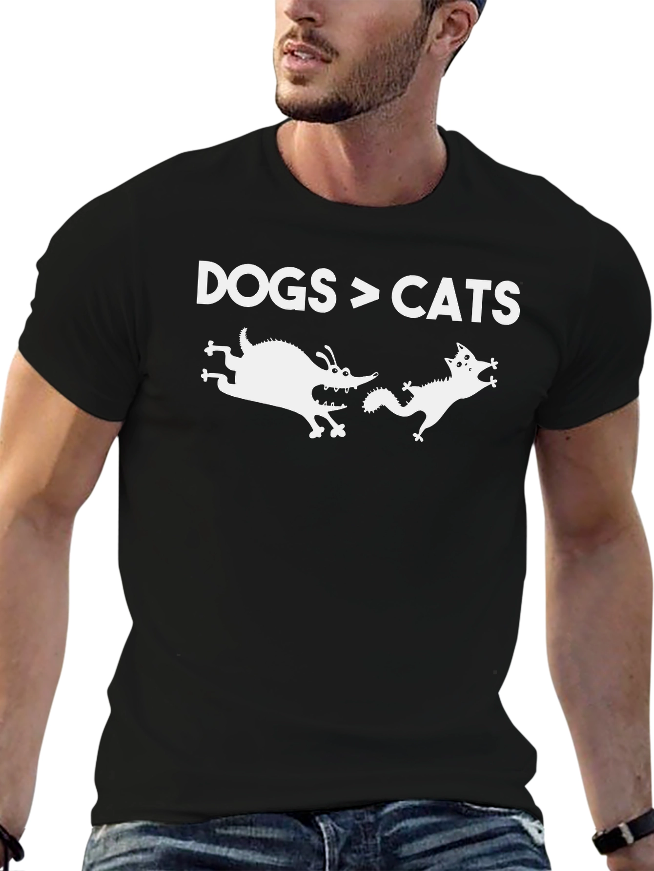 Black Dogs > Cats Funny Black Graphic T-Shirt view 6
