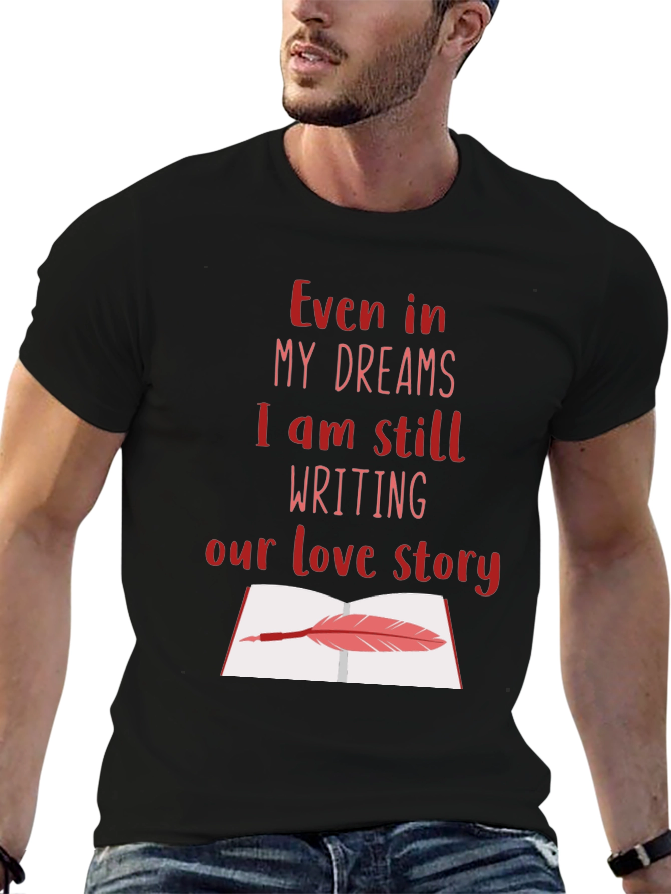 Black Romantic Writer T-Shirt - Love Story Design view 6