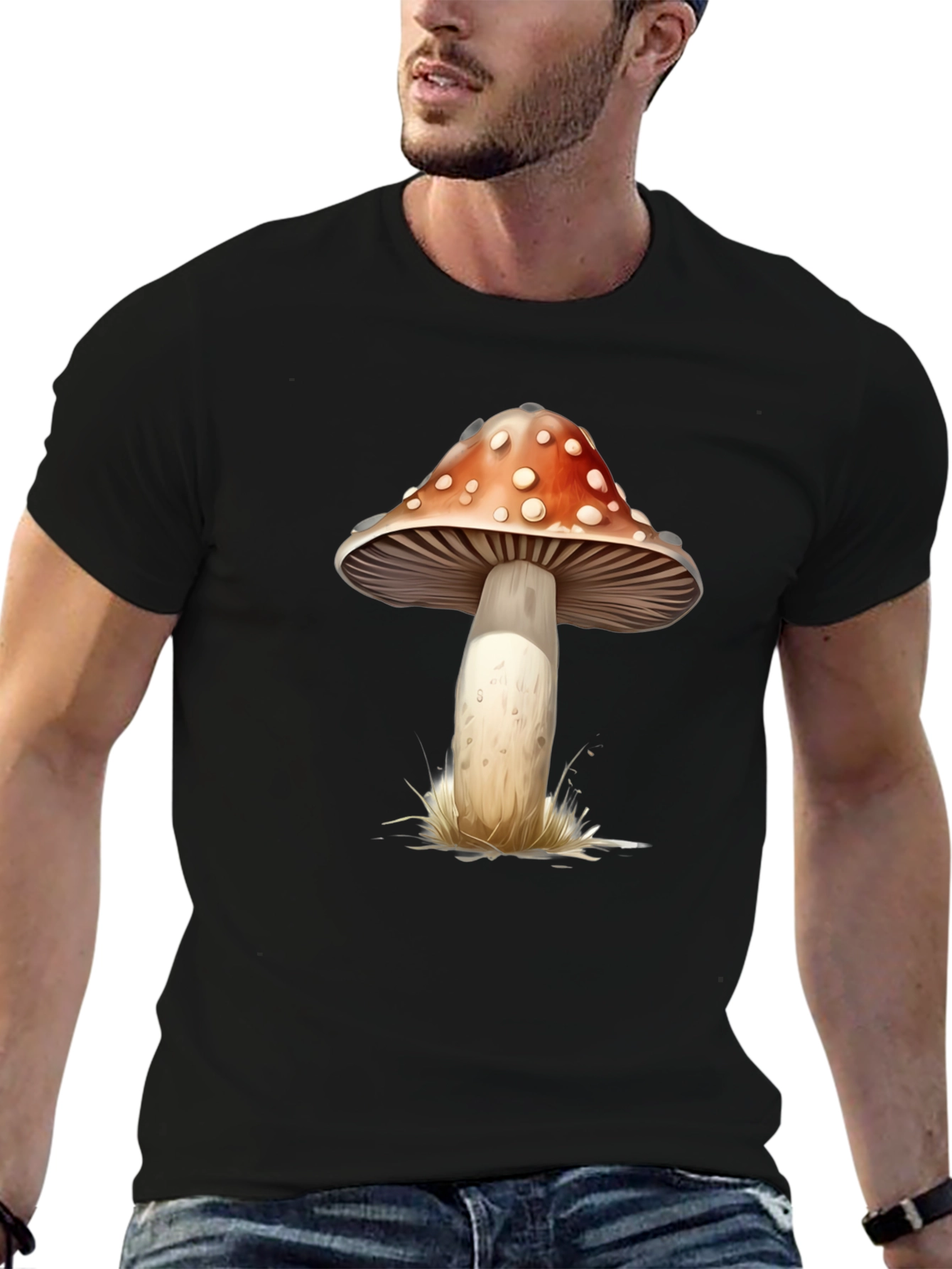 Black Mushroom Graphic Tee - Black Cotton Blend view 6