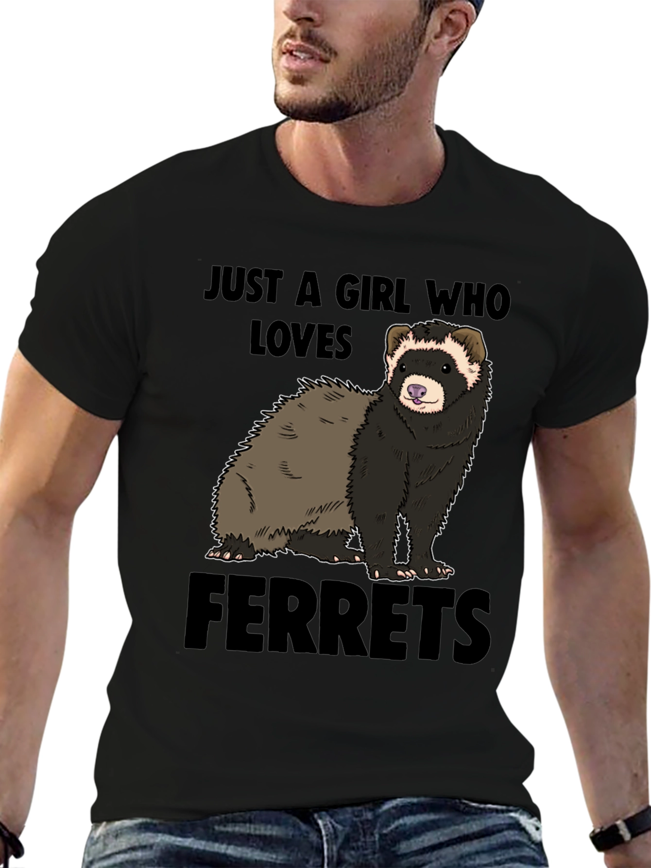 Black Ferret Lover T-Shirt - "Just a Girl Who Loves Ferrets" view 6