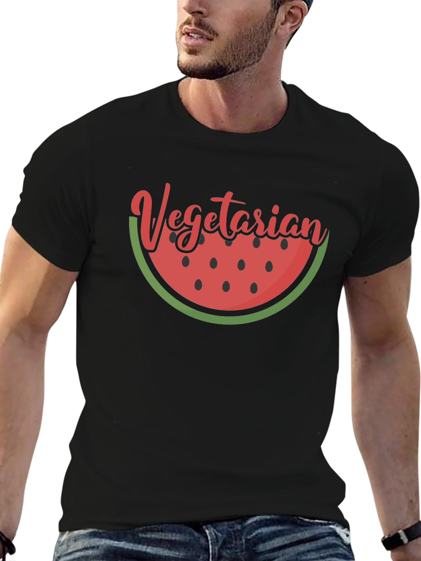 Black Vegetarian Watermelon Slice Graphic Tee view 6